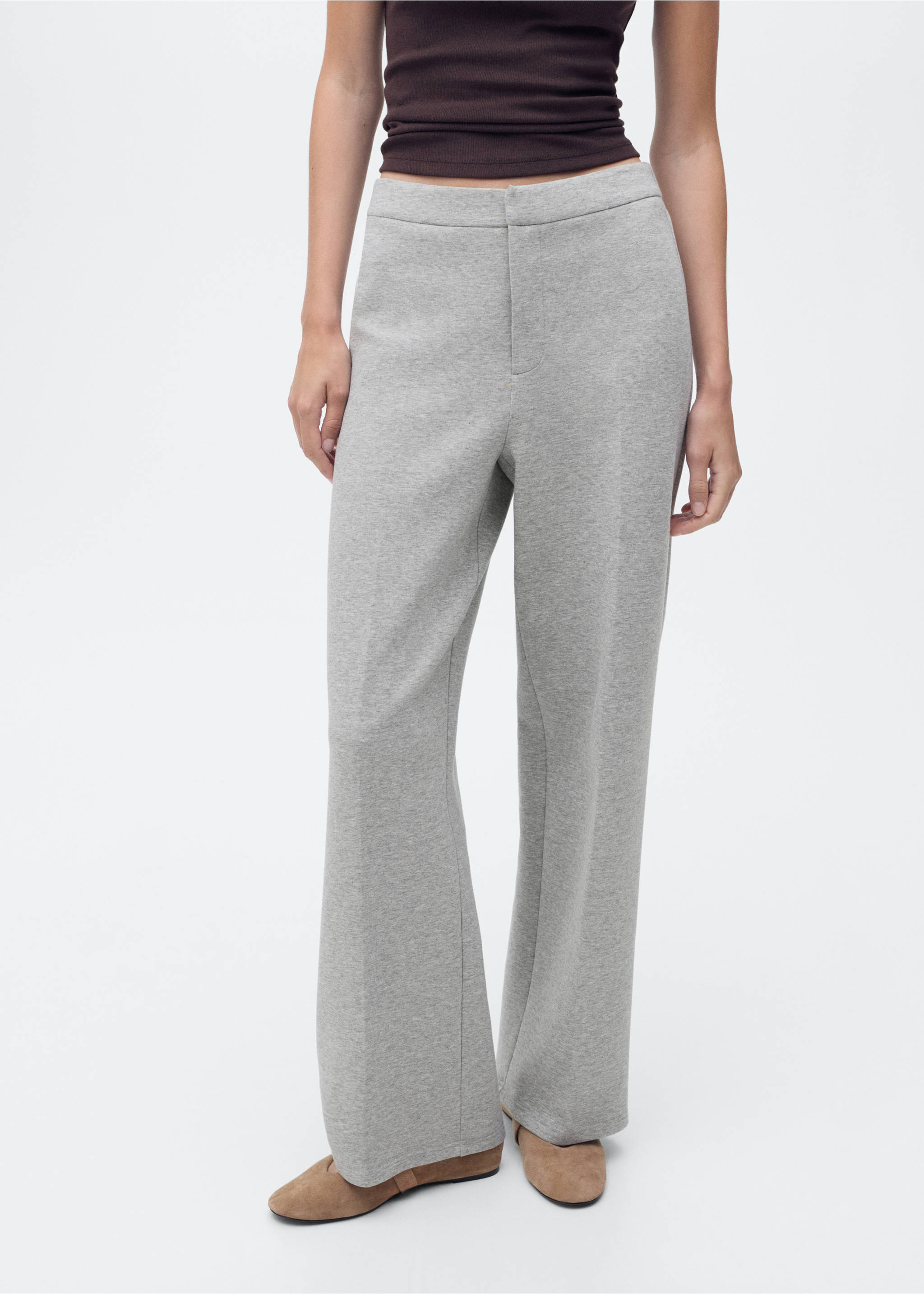 Straight-fit trousers with elastic waist - Medium plane, Medium Heather Grey. Ref: 17074073-00.