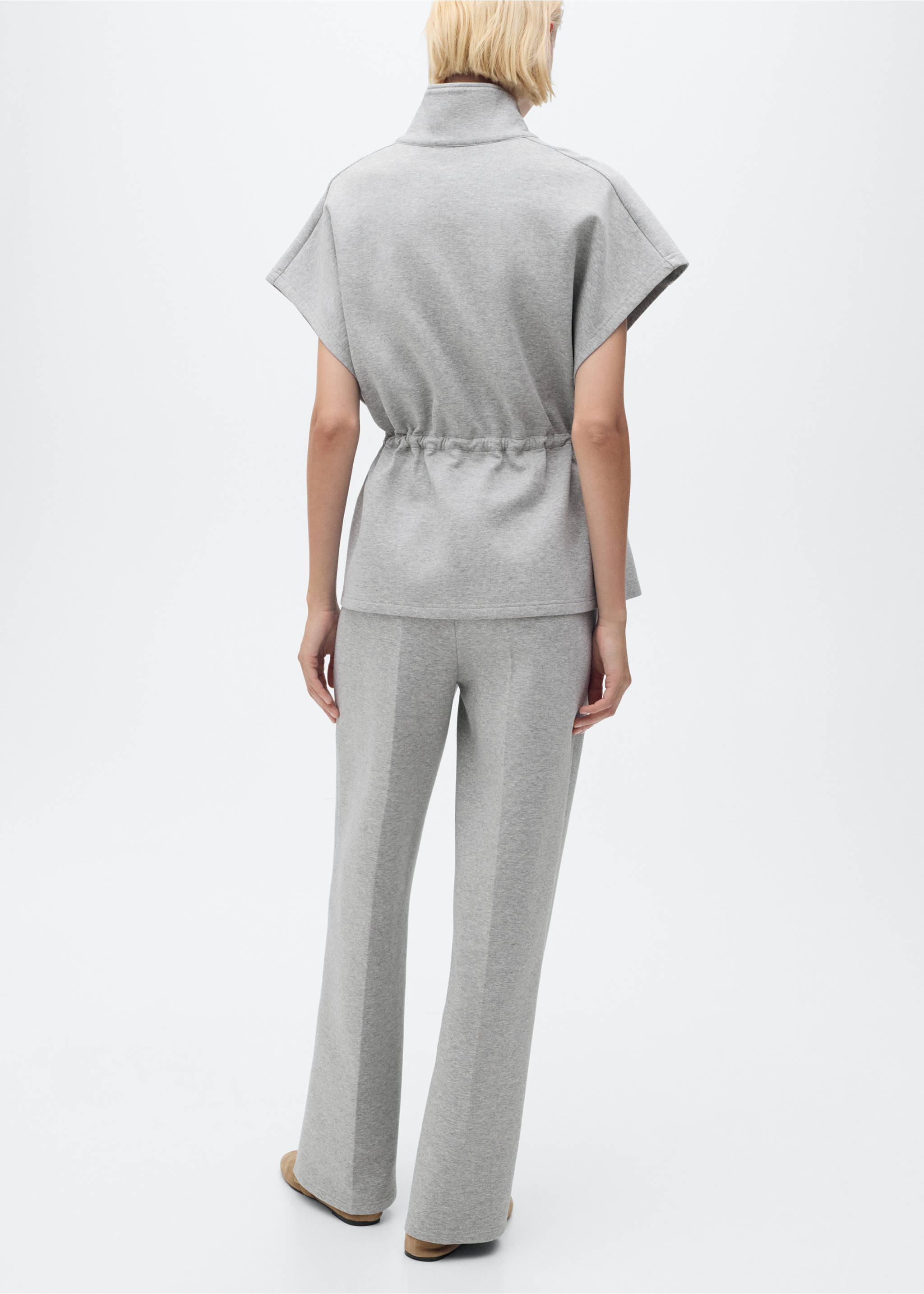 Straight-fit trousers with elastic waist - Reverse of the article, Medium Heather Grey. Ref: 17074073-00.