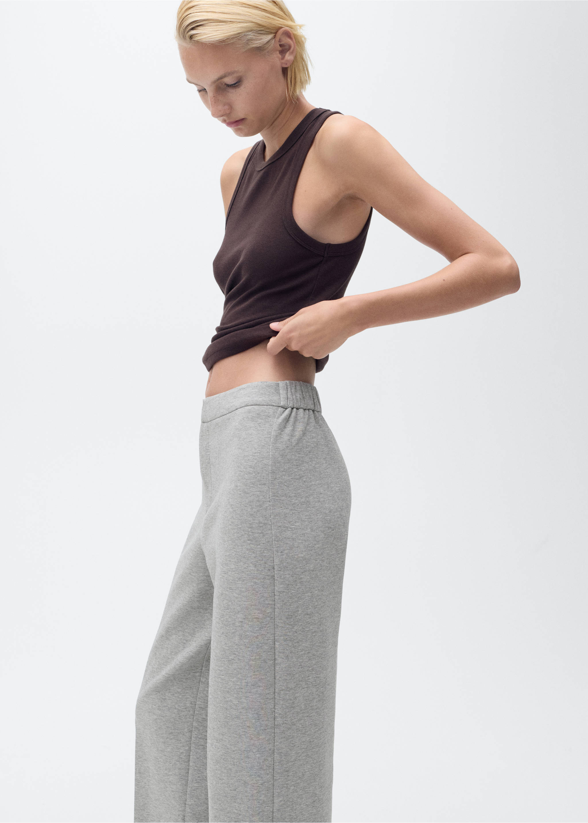 Straight-fit trousers with elastic waist - Details of the article 1, Medium Heather Grey. Ref: 17074073-00.