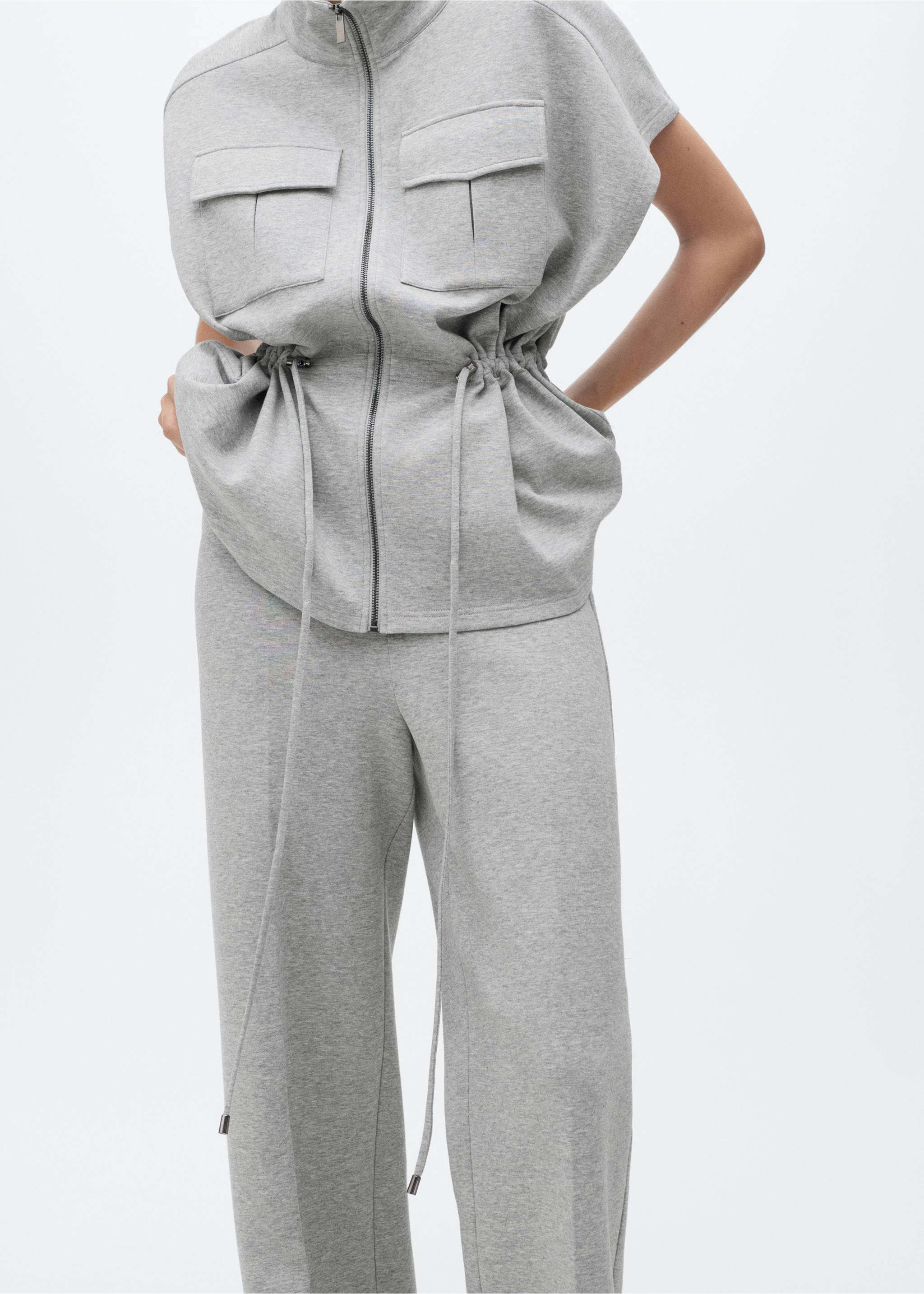 Straight-fit trousers with elastic waist - Details of the article 3, Medium Heather Grey. Ref: 17074073-00.