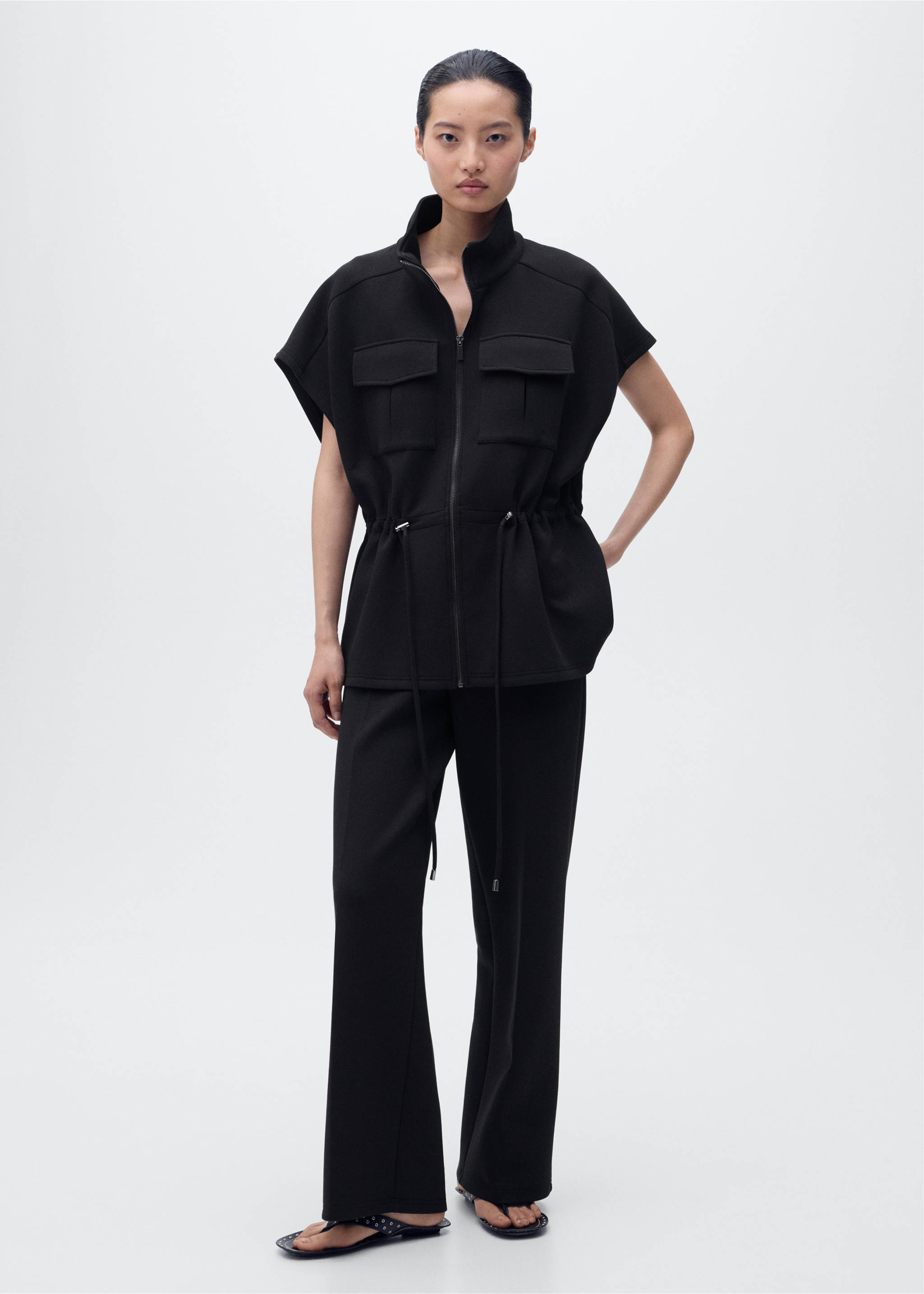 Straight-fit trousers with elastic waist - General plane, Black. Ref: 17074073-00.