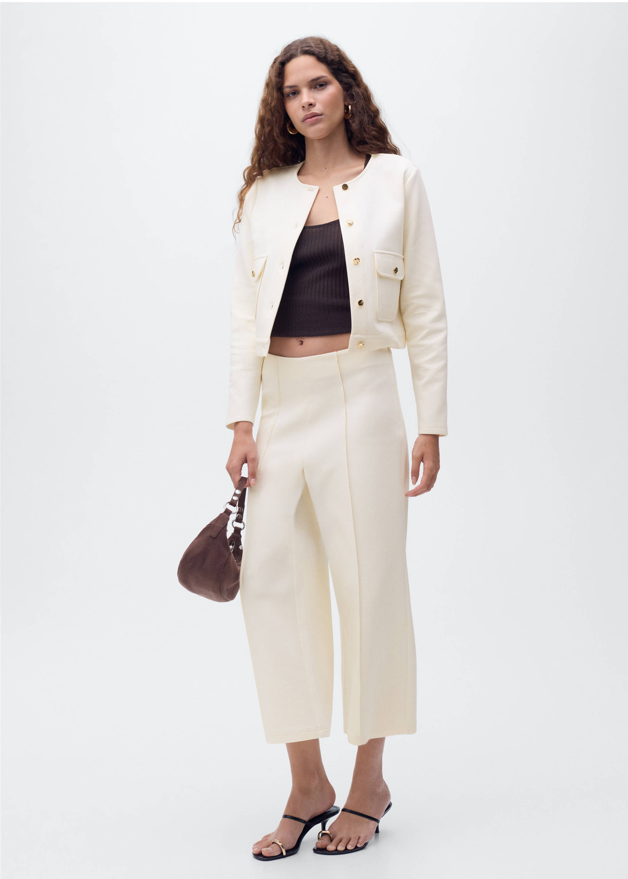 Cotton cropped jacket with pockets - General plane