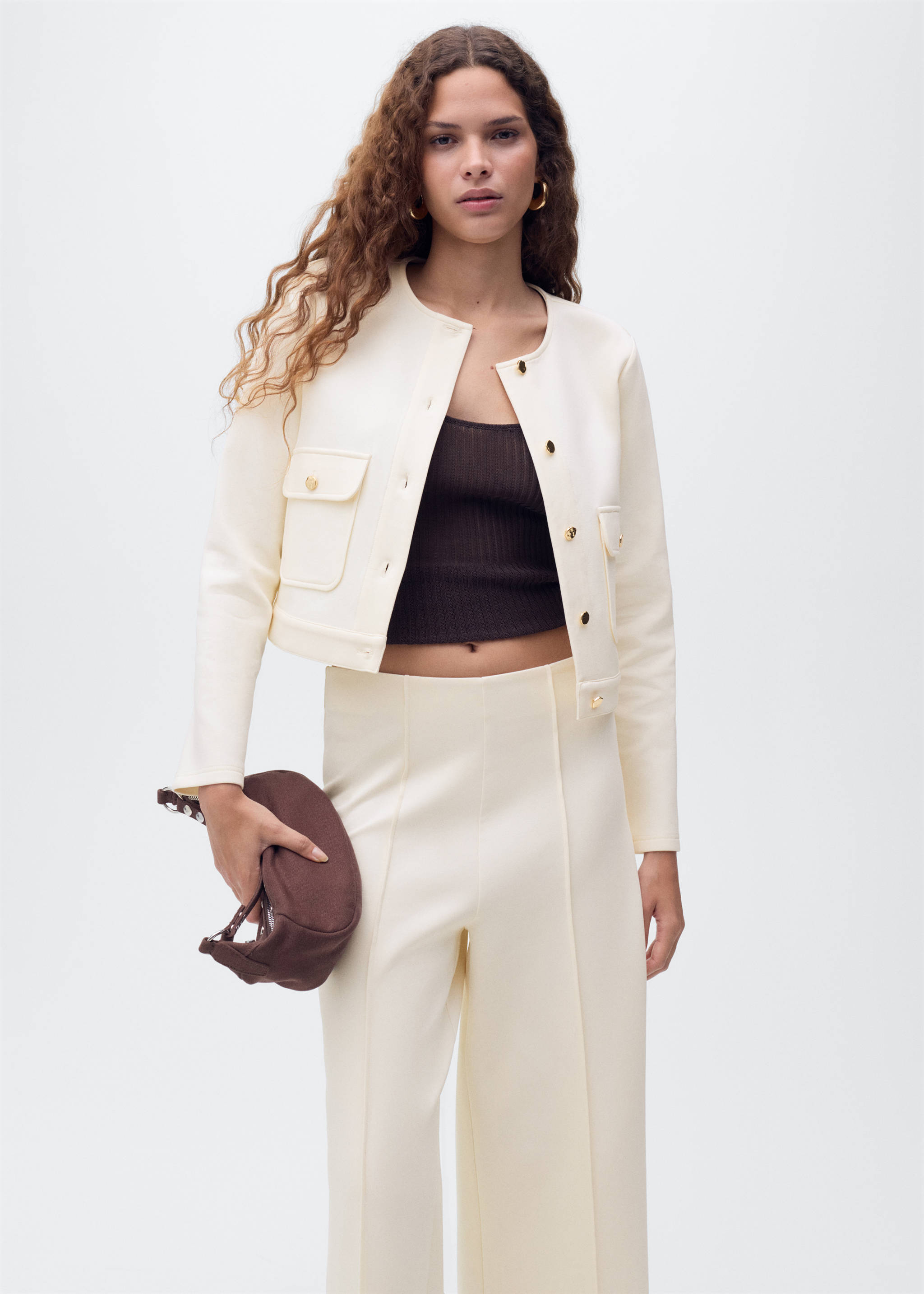 Cotton cropped jacket with pockets - Medium plane