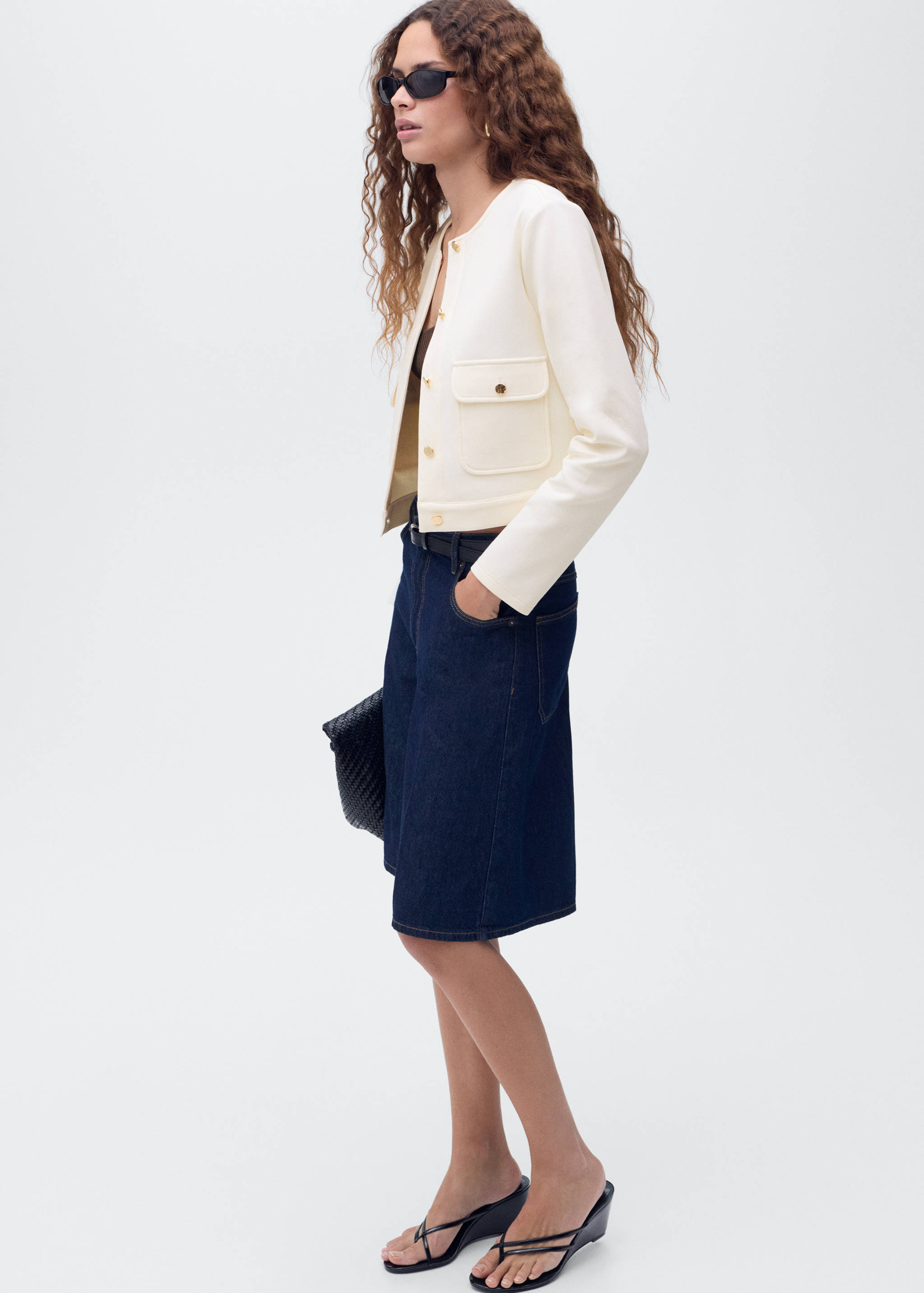 Cotton cropped jacket with pockets - Details of the article 2