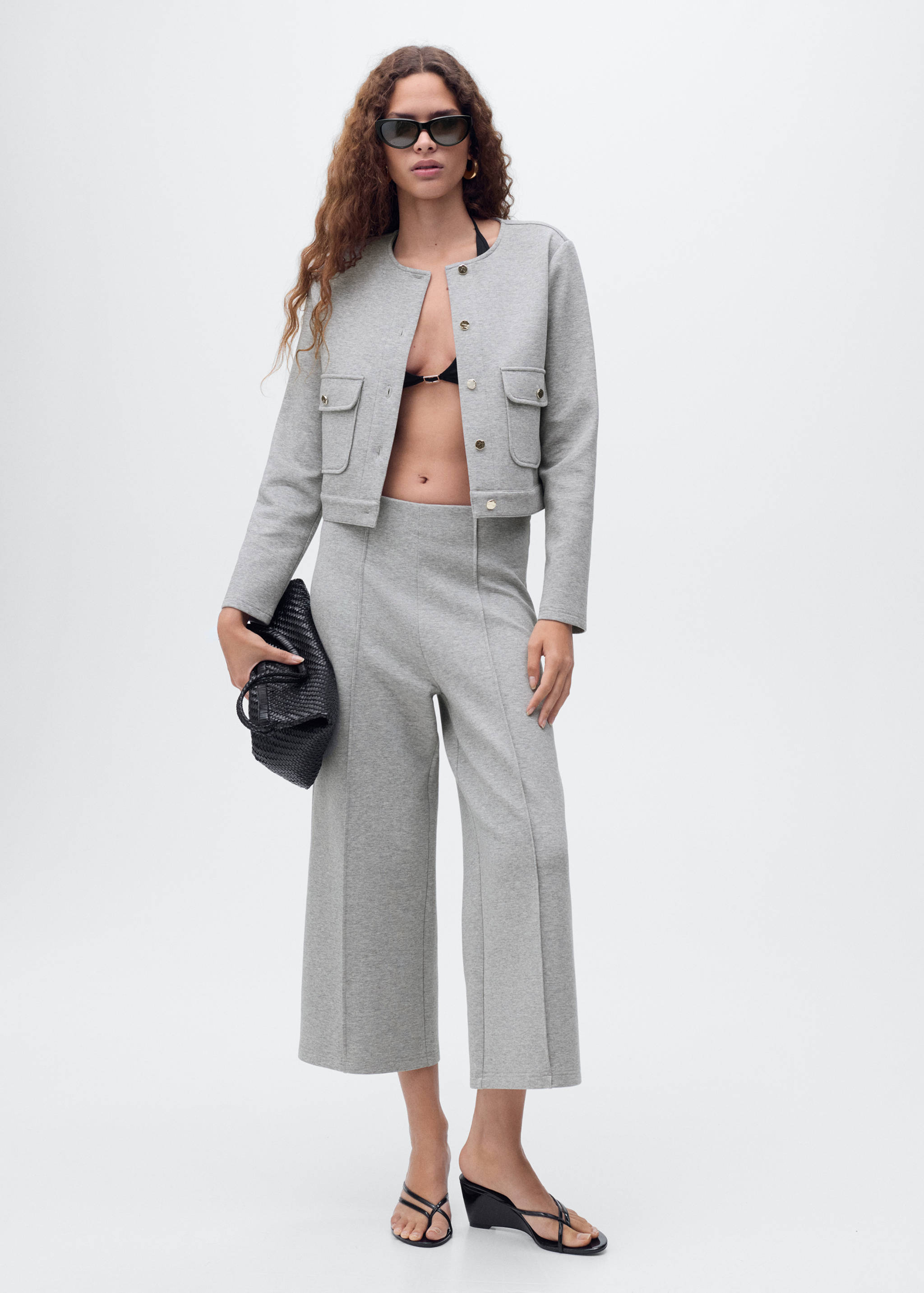 Cotton cropped jacket with pockets - General plane