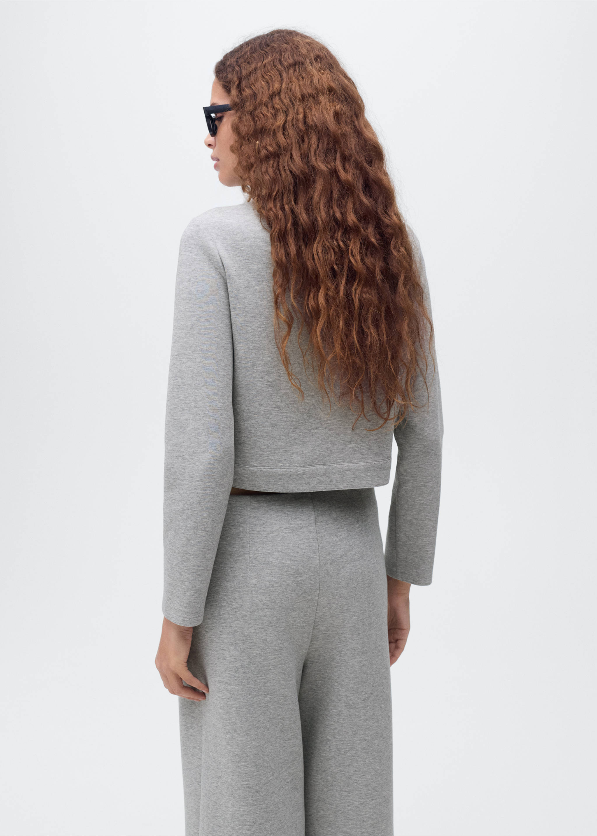 Cotton cropped jacket with pockets - Reverse of the article, Medium Heather Grey. Ref: 17074074-00.