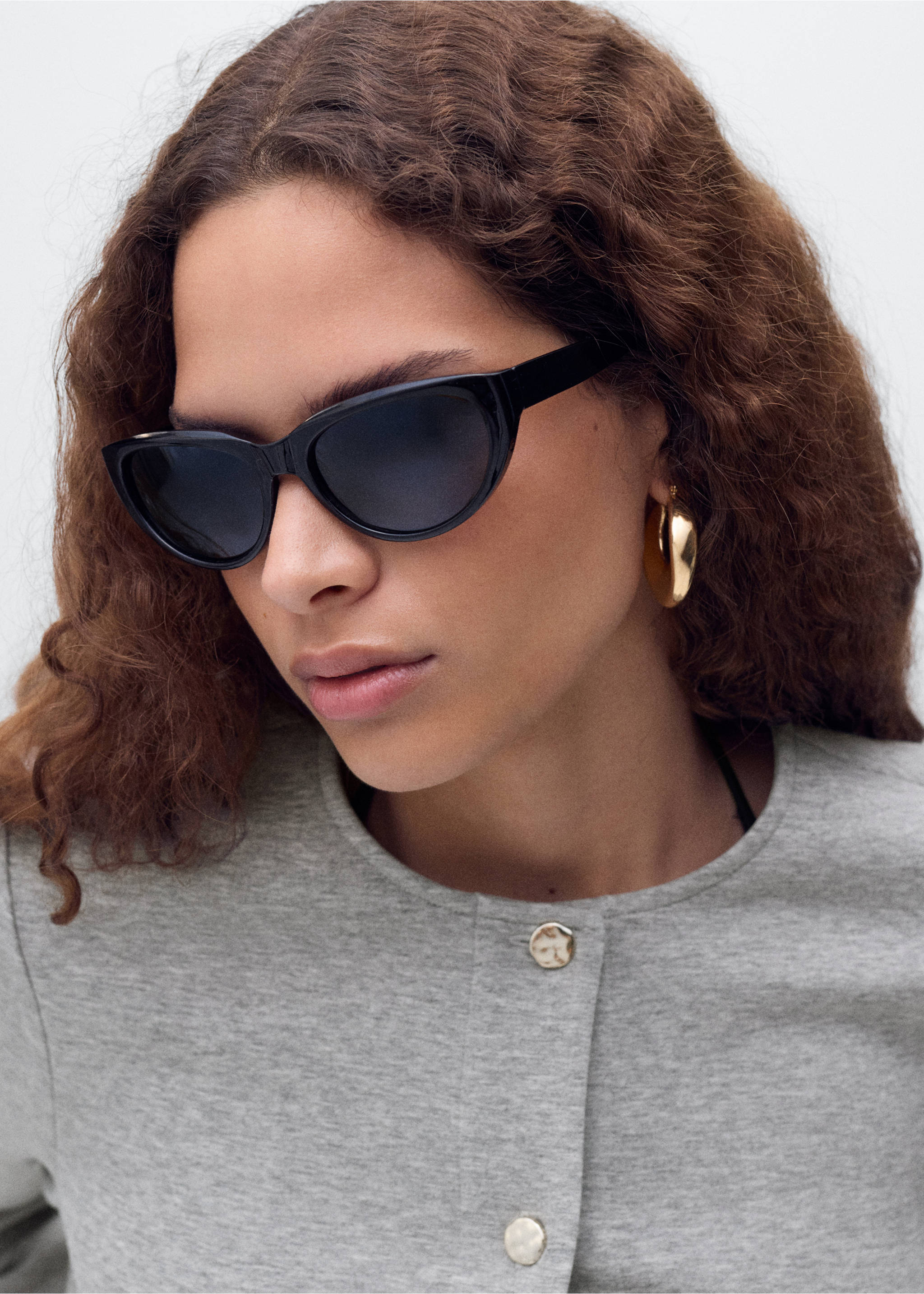 Cotton cropped jacket with pockets - Details of the article 1, Medium Heather Grey. Ref: 17074074-00.