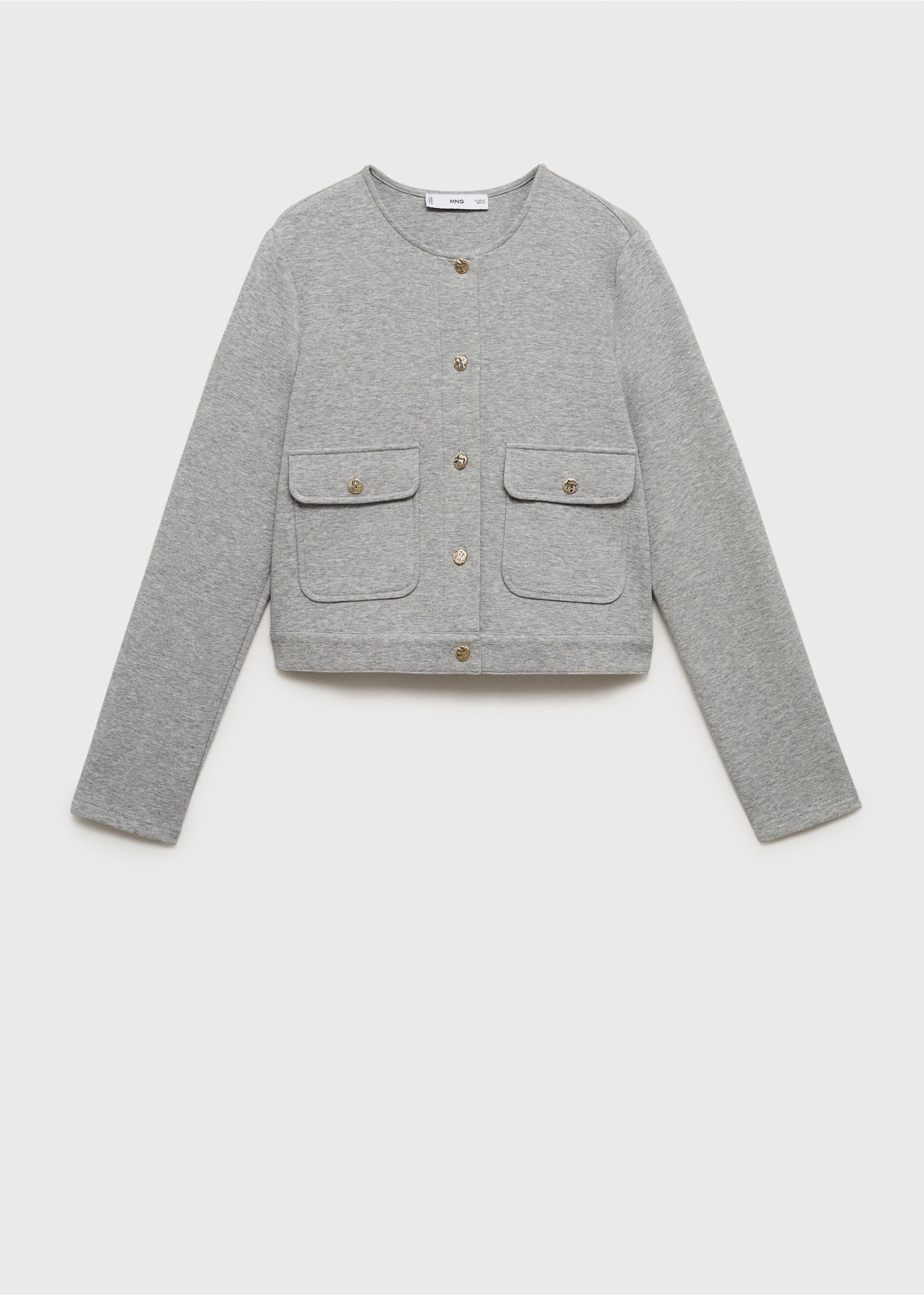 Cotton cropped jacket with pockets - Article without model, Medium Heather Grey. Ref: 17074074-00.