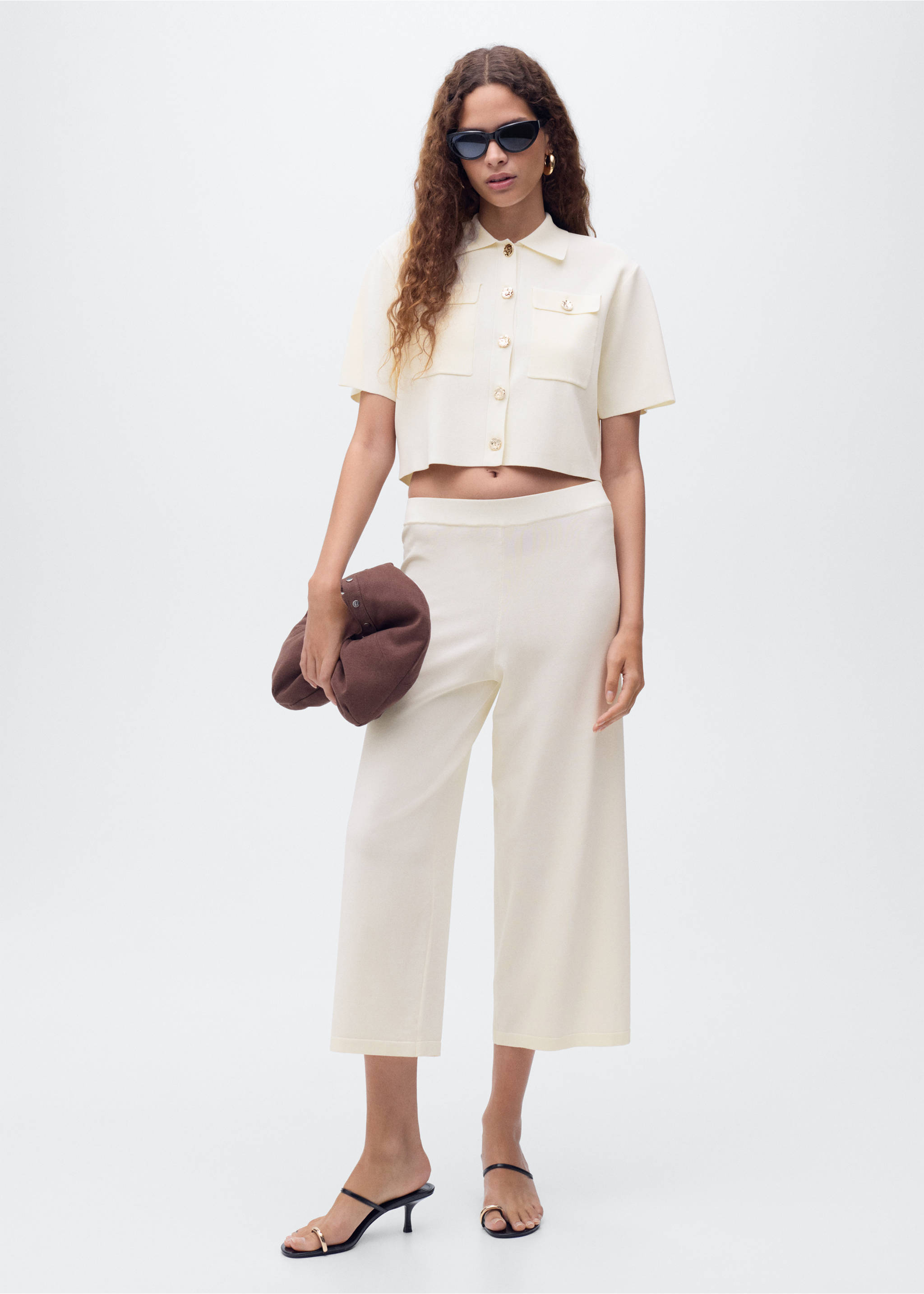 Crop knit trousers - General plane, Ecru. Ref: 17074076-00.