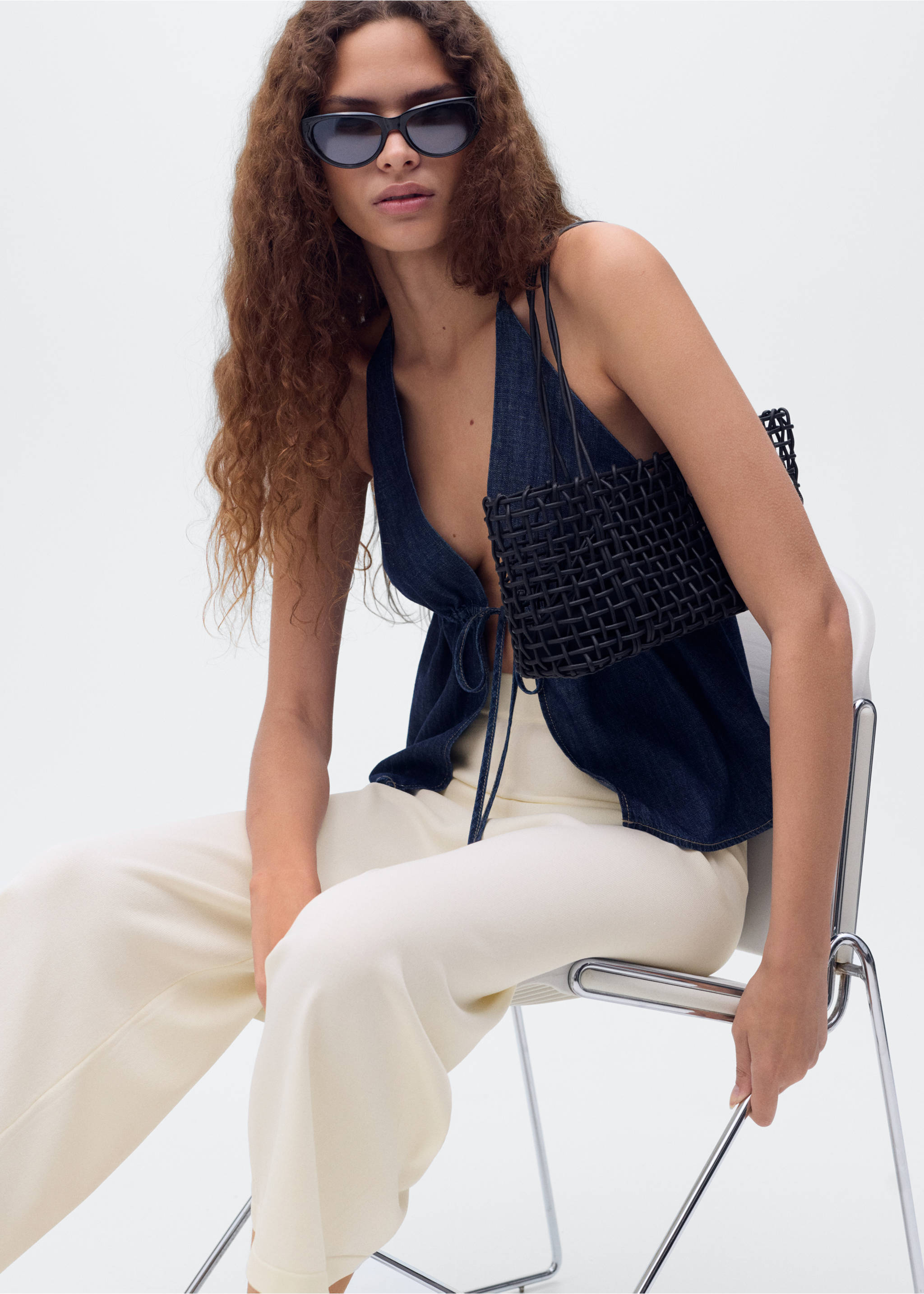 Crop knit trousers - Details of the article 2, Ecru. Ref: 17074076-00.