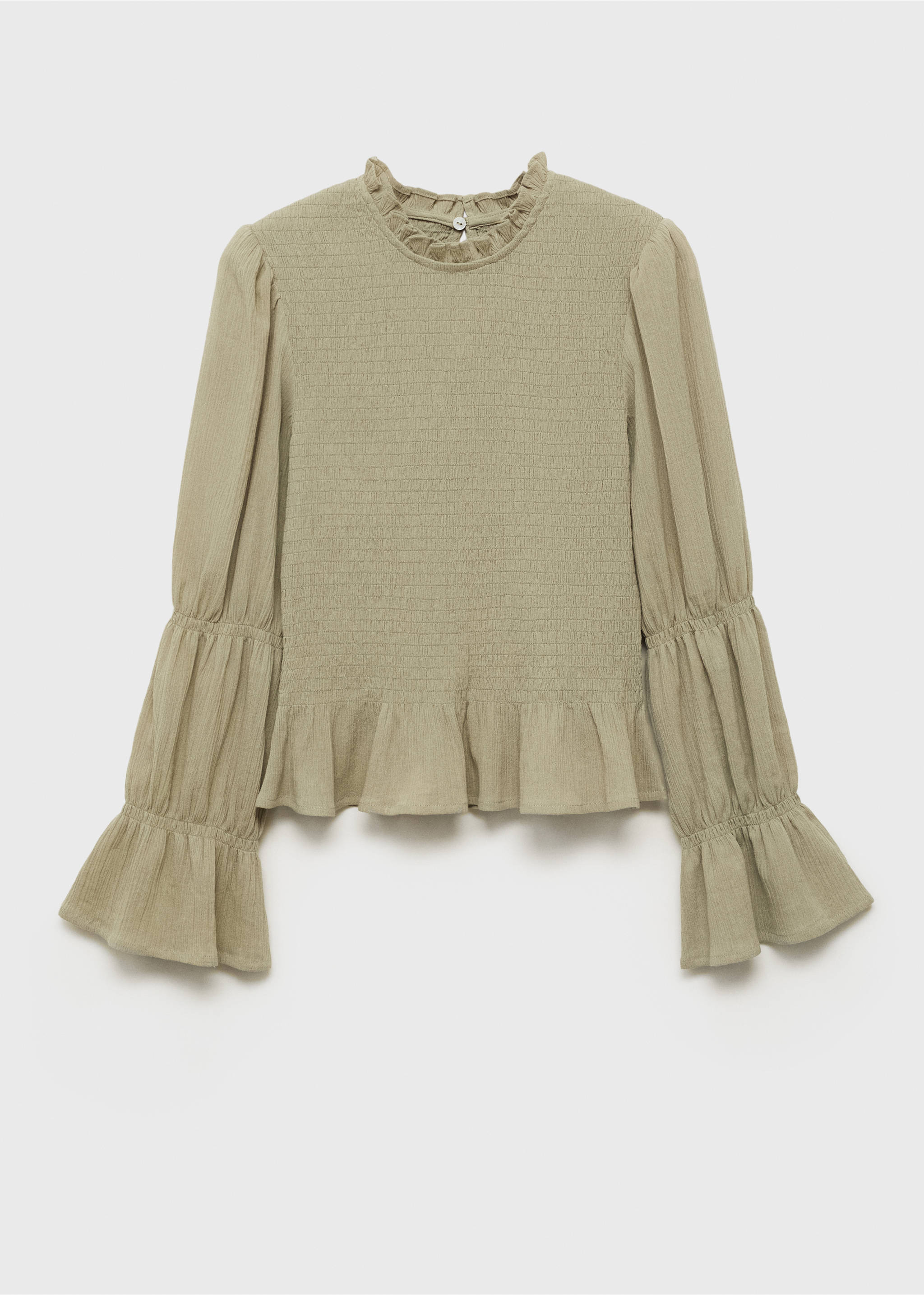 Ruched blouse with ruffles - Article without model, Medium Green. Ref: 17074077-00.