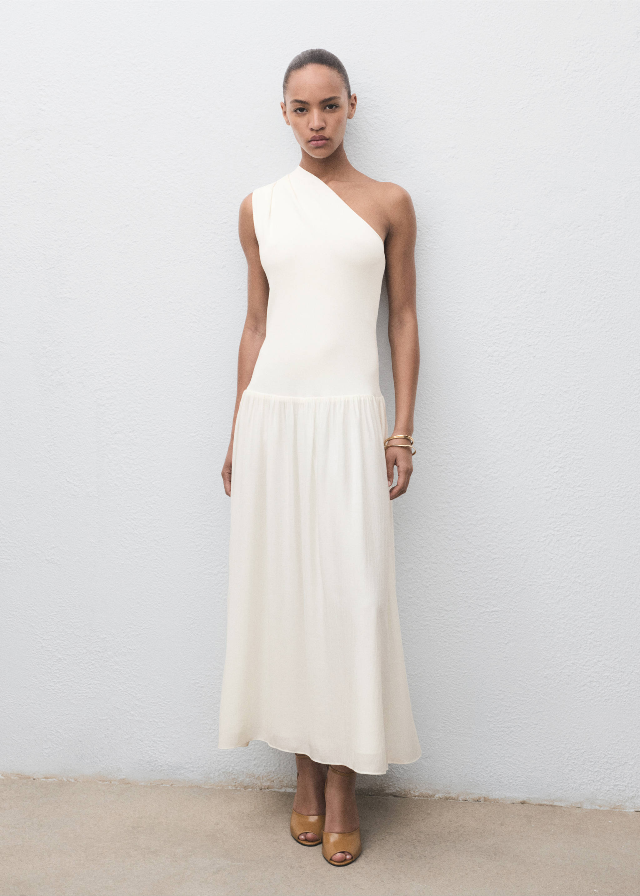 Asymmetrisches Strickkleid mit kombiniertem Design - Allgemeine Ansicht, Ecru. Ref: 17074081-00.