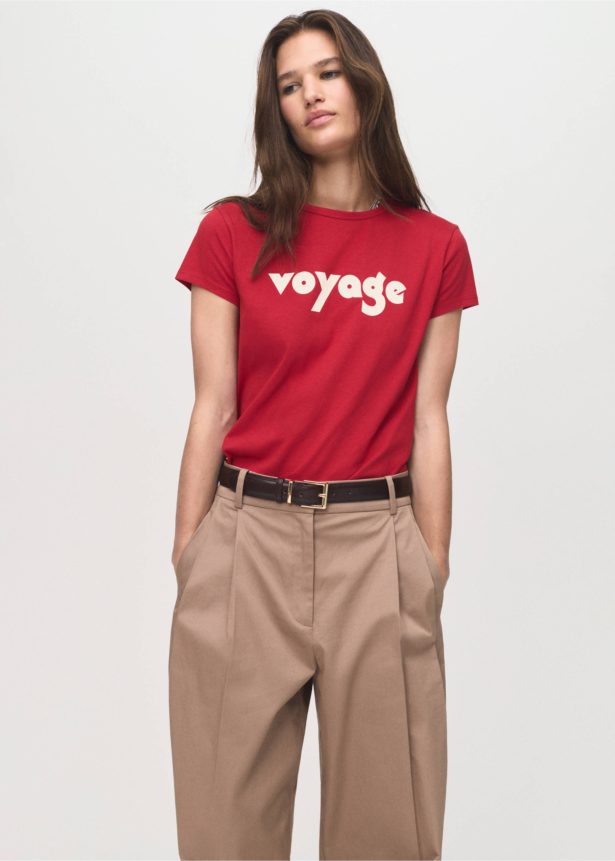 Printed cotton-blend t-shirt - Medium plane, Red. Ref: 17074088-00.