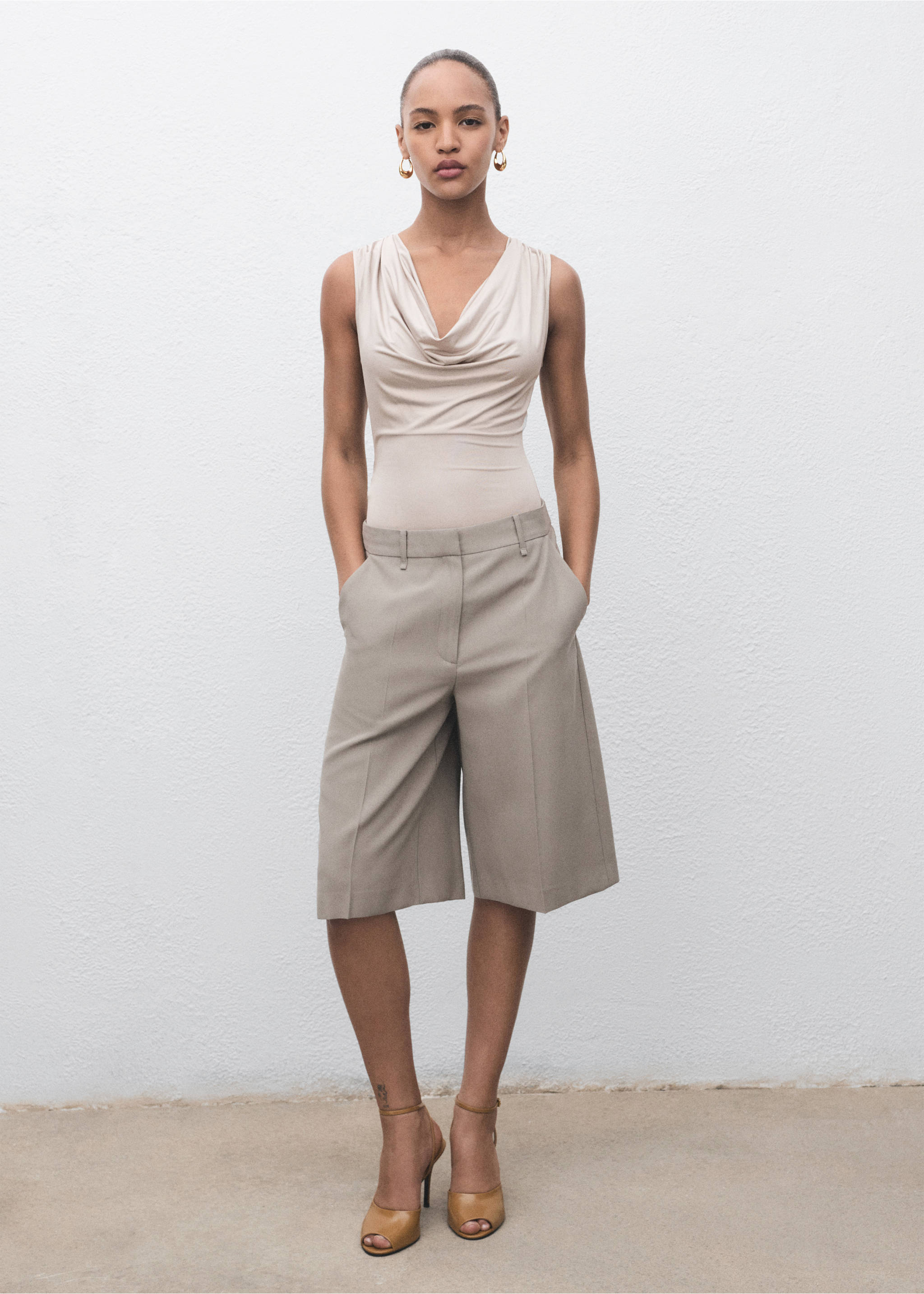 Bodysuit with draped neckline - General plane, Light/Pastel Grey. Ref: 17074091-00.