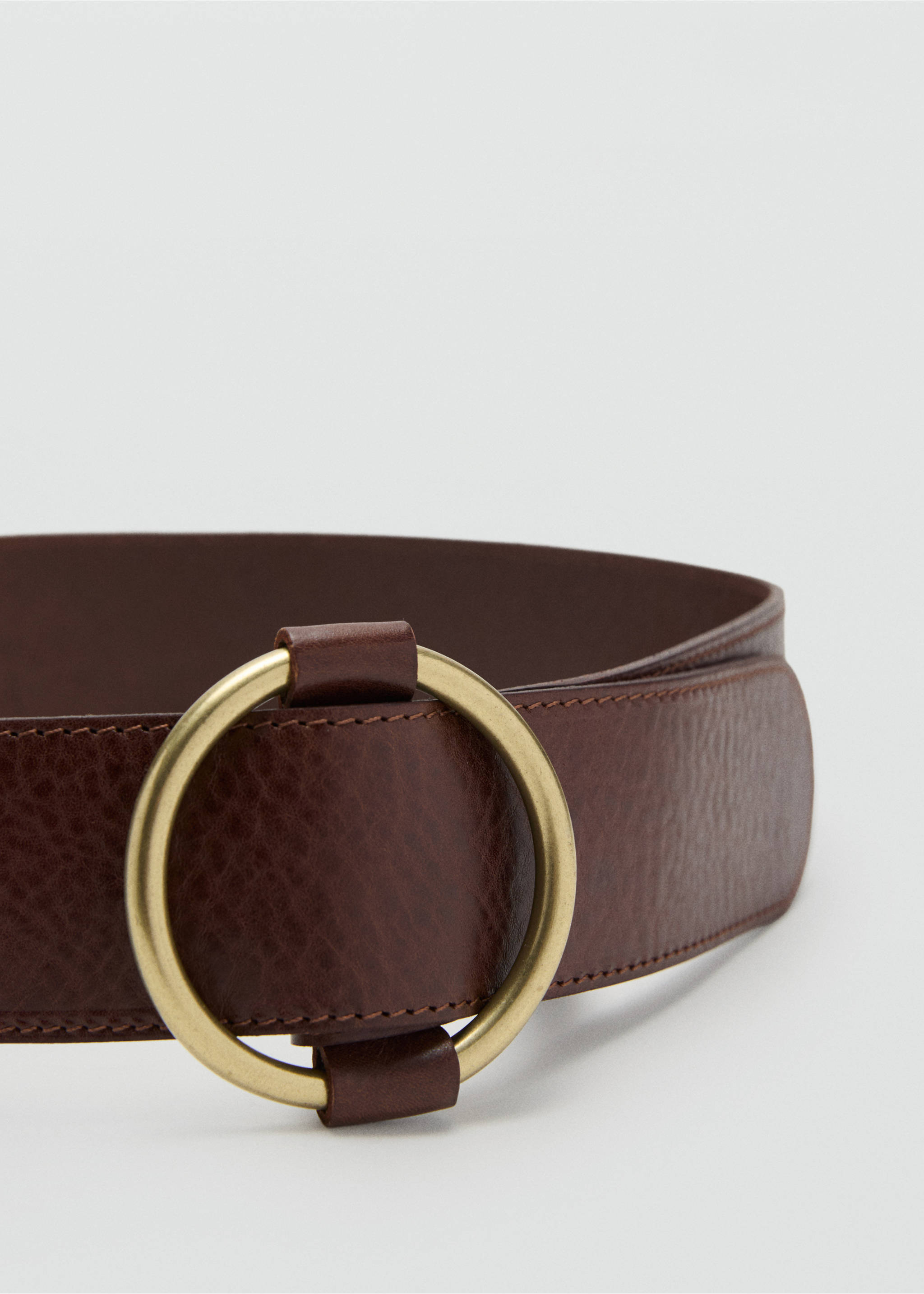 Rounded buckle leather belt - Medium plane, Brown. Ref: 17074093-00.
