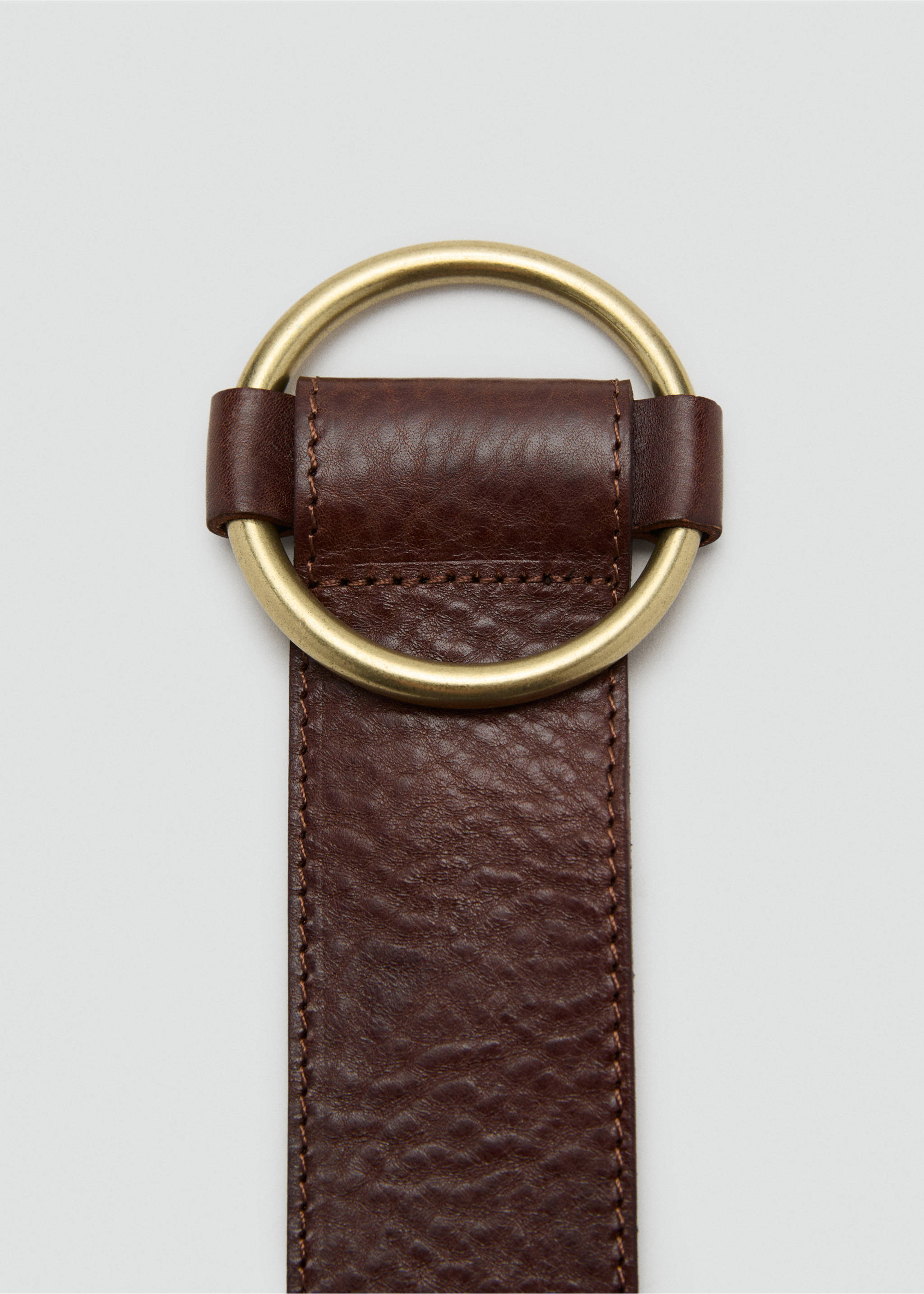 Rounded buckle leather belt - Details of the article 1, Brown. Ref: 17074093-00.