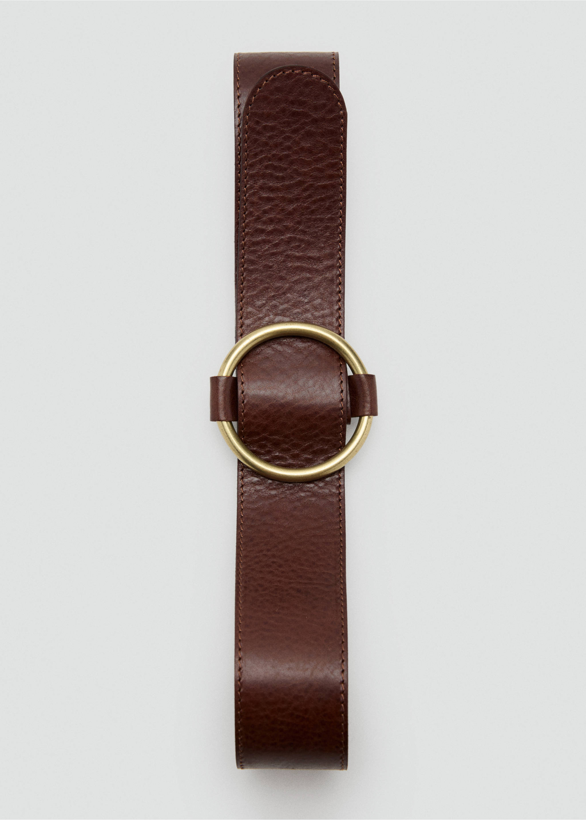Rounded buckle leather belt - Details of the article 2, Brown. Ref: 17074093-00.