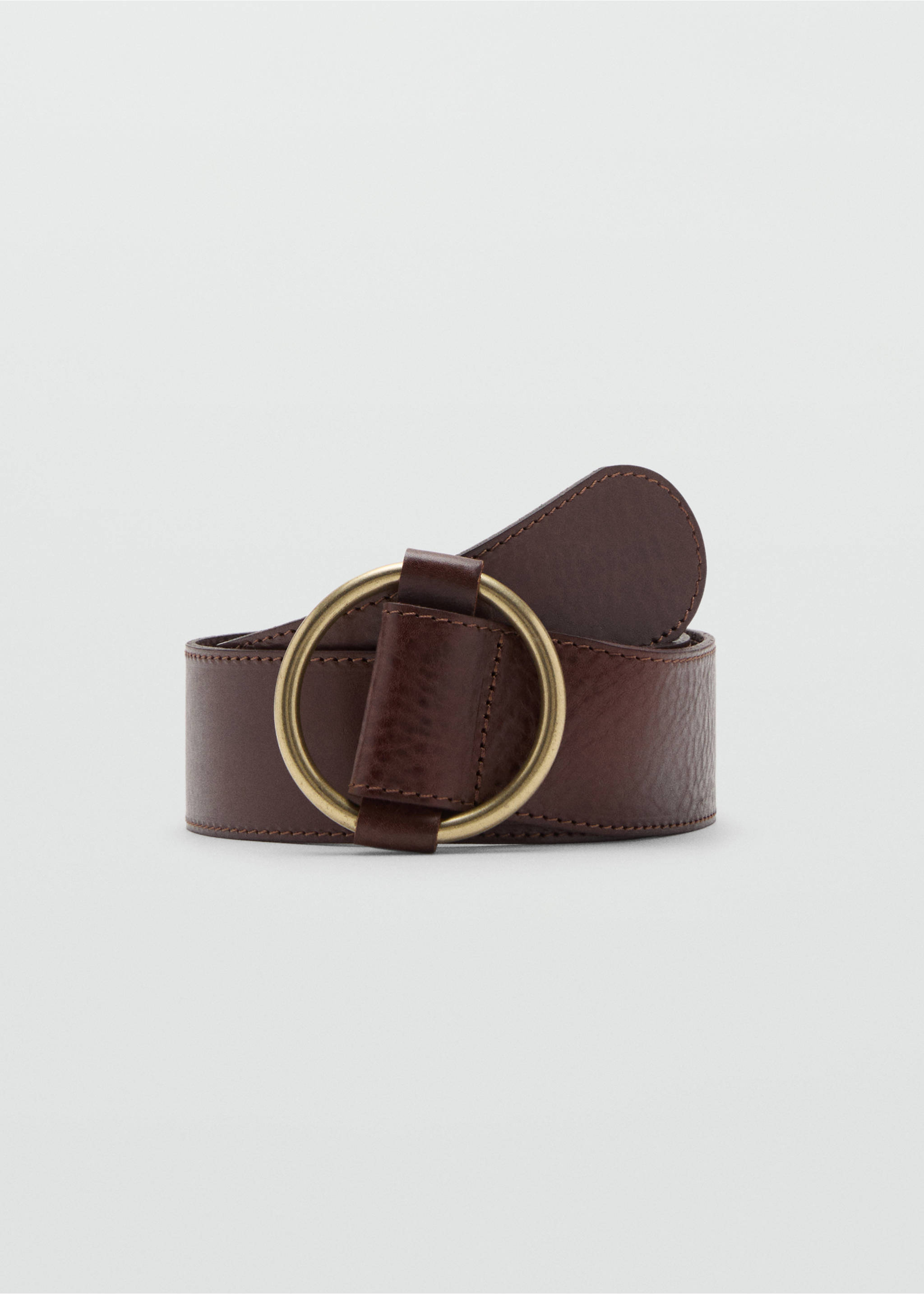Rounded buckle leather belt - Article without model, Brown. Ref: 17074093-00.
