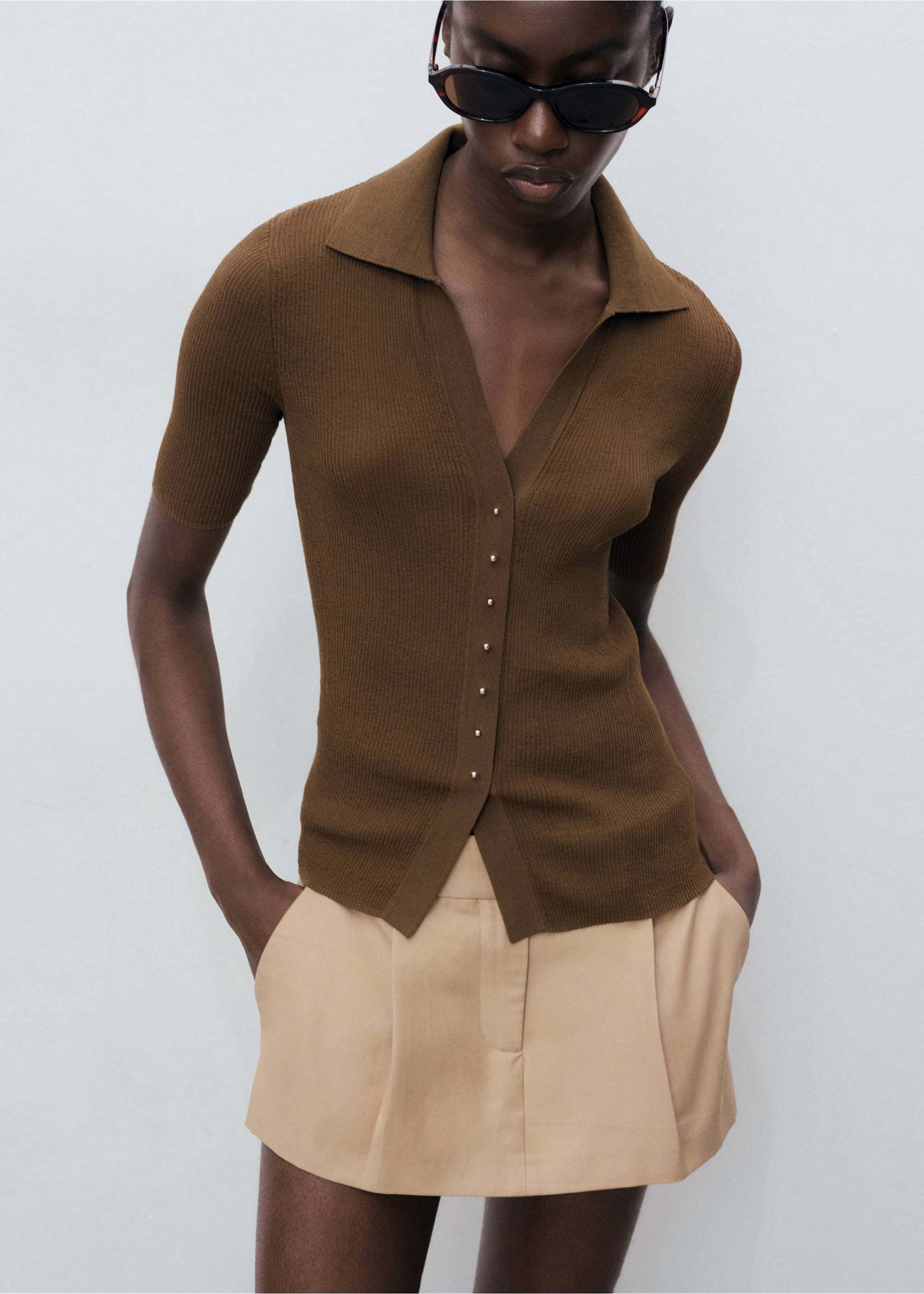 Ribbed polo-neck sweater - Medium plane, Chocolate. Ref: 17074102-00.