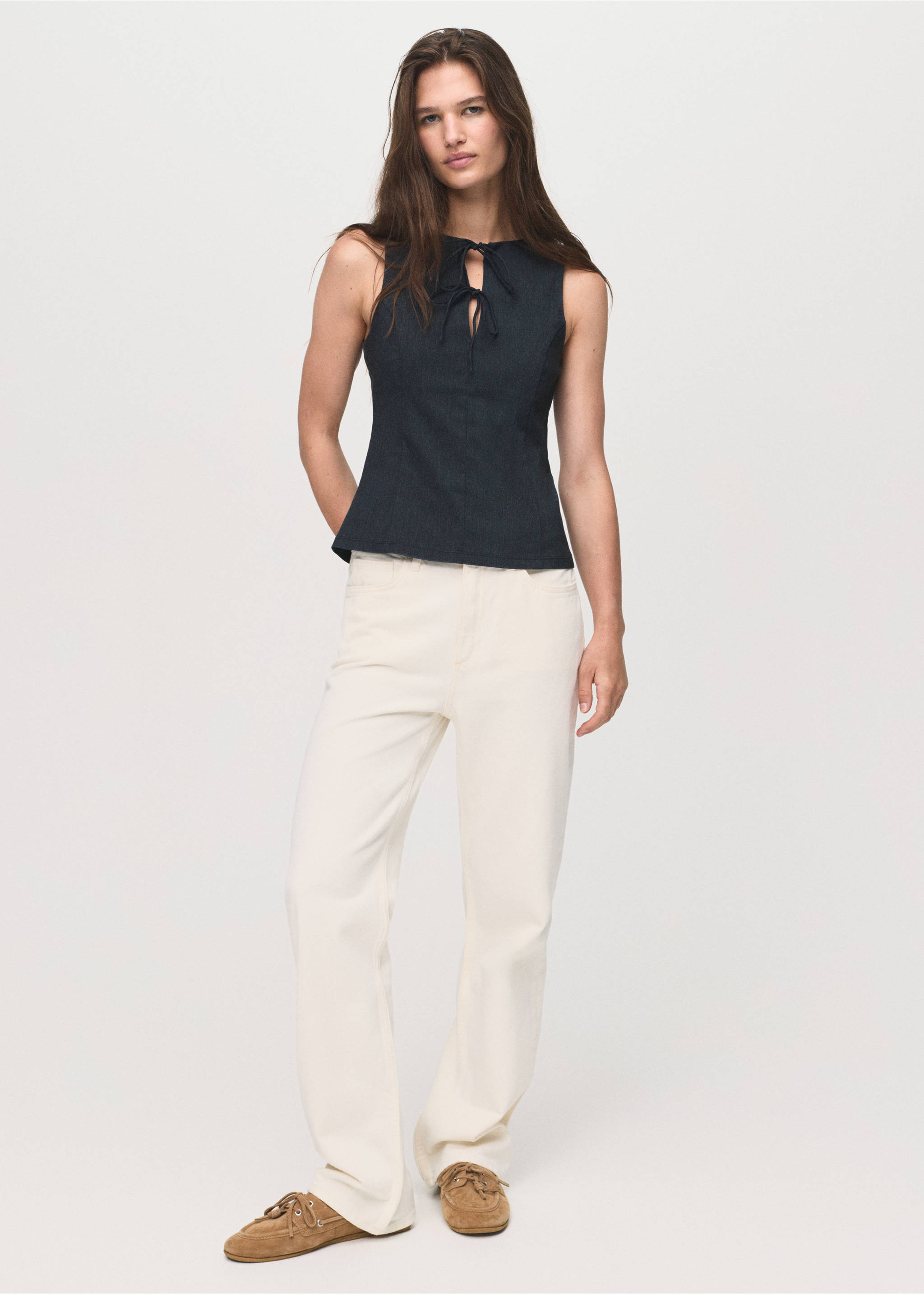 Denim-effect top with bows - General plane, Blue. Ref: 17074111-00.