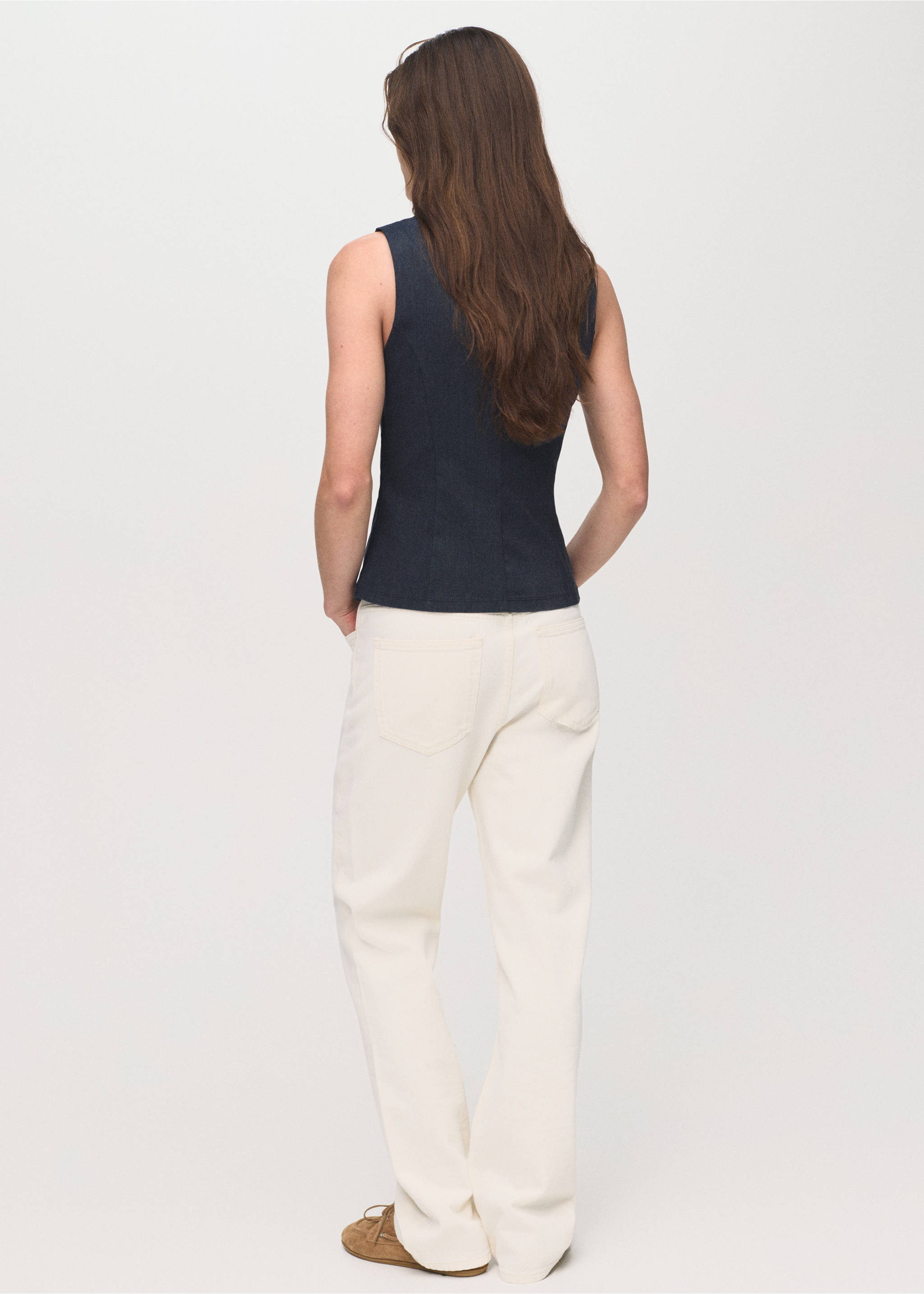 Denim-effect top with bows - Reverse of the article, Blue. Ref: 17074111-00.