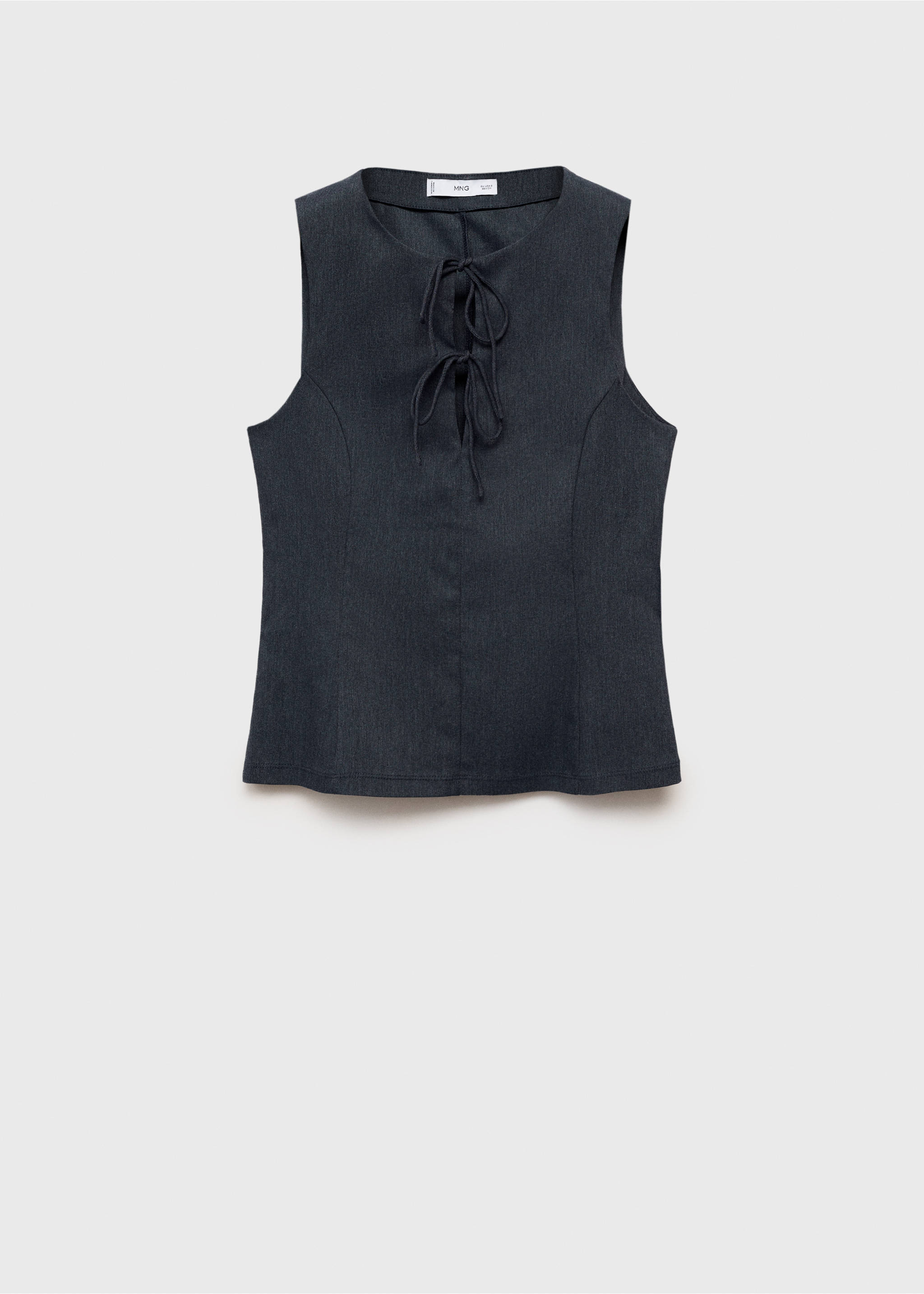 Denim-effect top with bows - Article without model, Blue. Ref: 17074111-00.