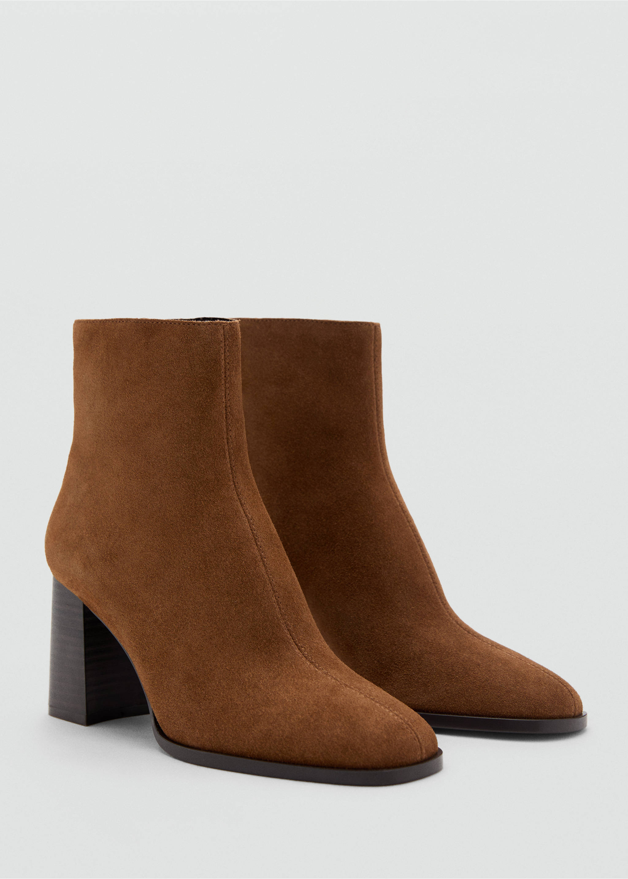 Suede block-heel boots - Medium plane, Tobacco Brown. Ref: 17074117-00.