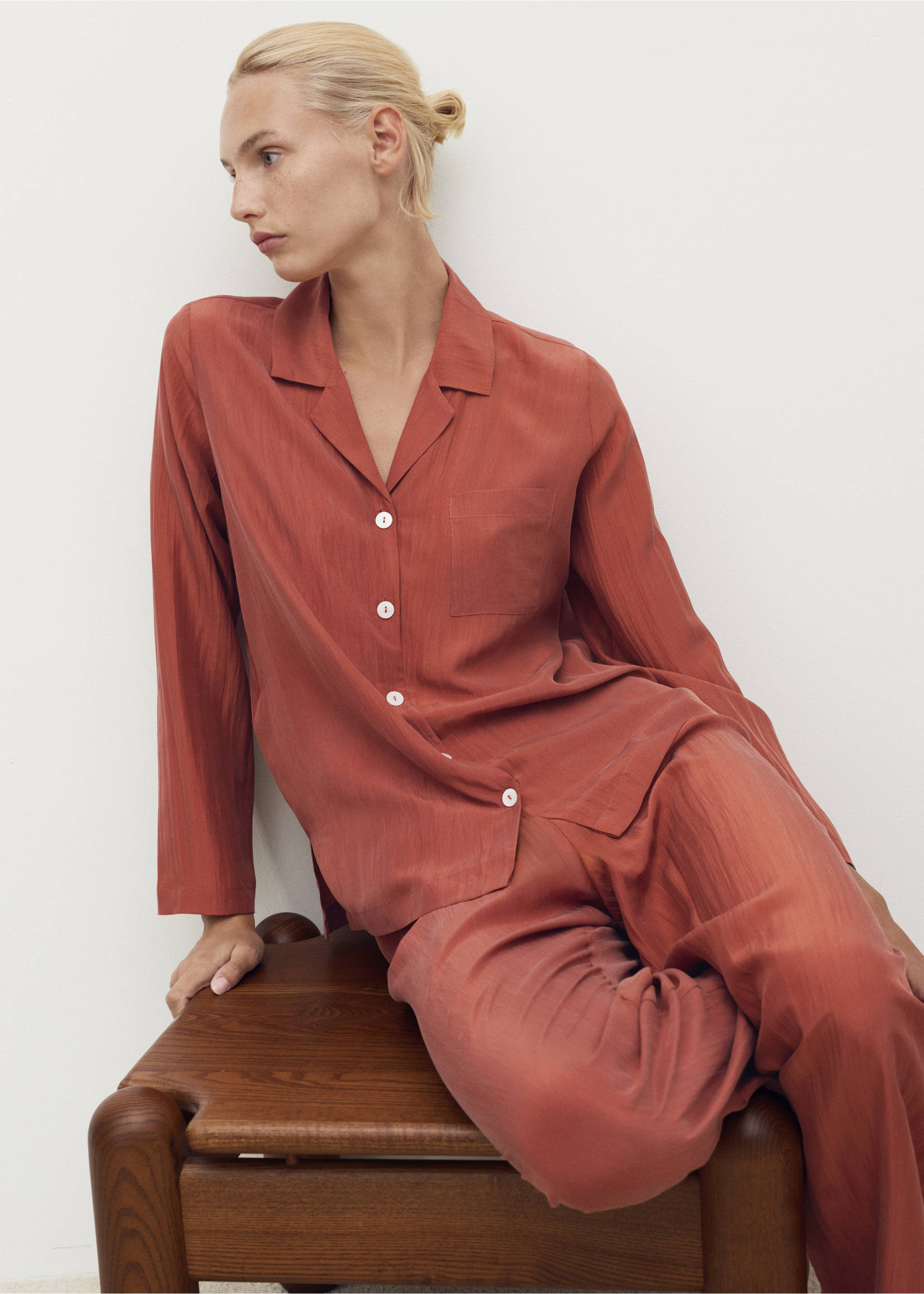 Pantalón largo seda - Detalle del artículo 2, Naranja tostado. Ref: 17074126-00.