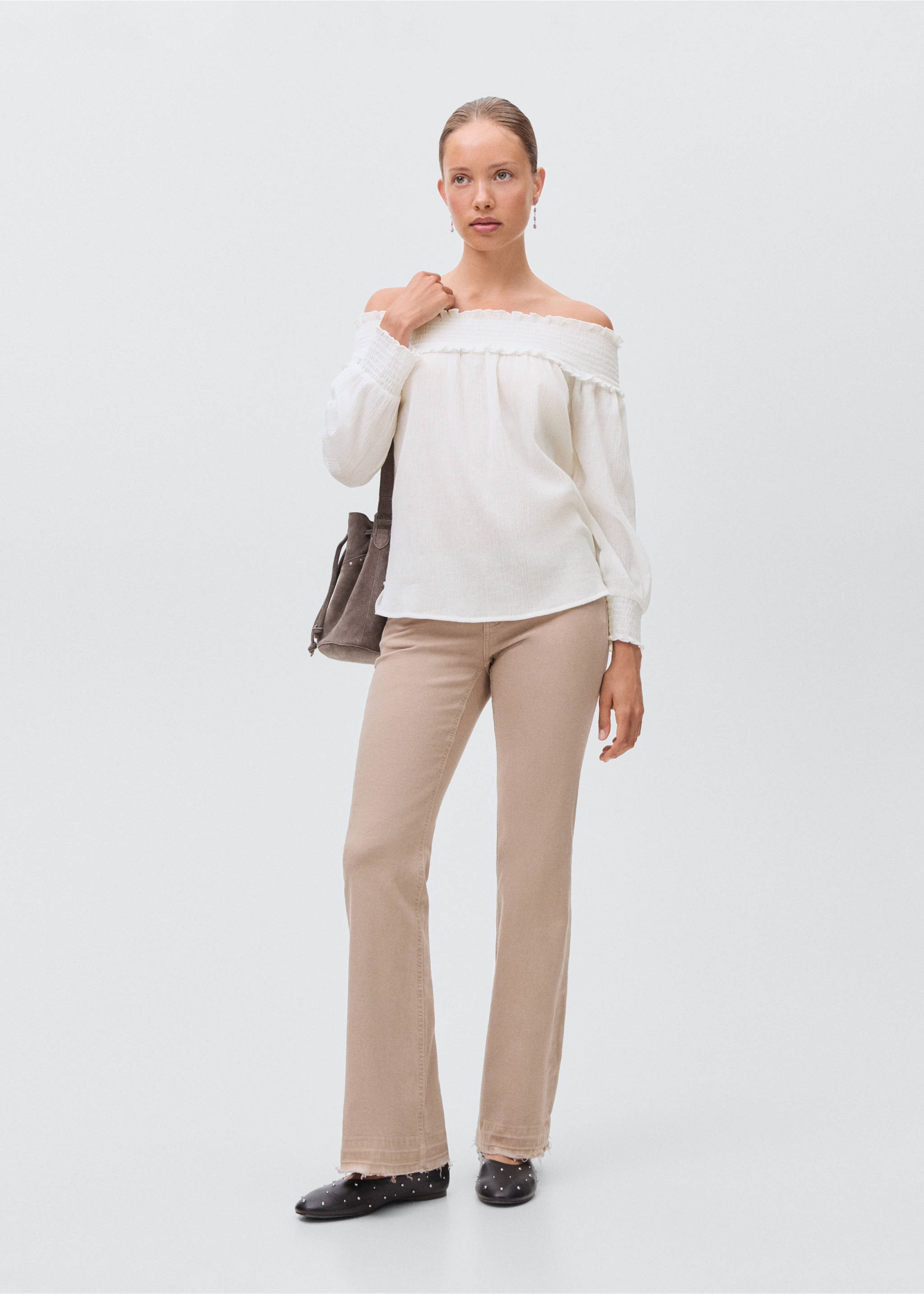 Strapless blouse with ruffled panel - General plane, Off White. Ref: 17074136-00.