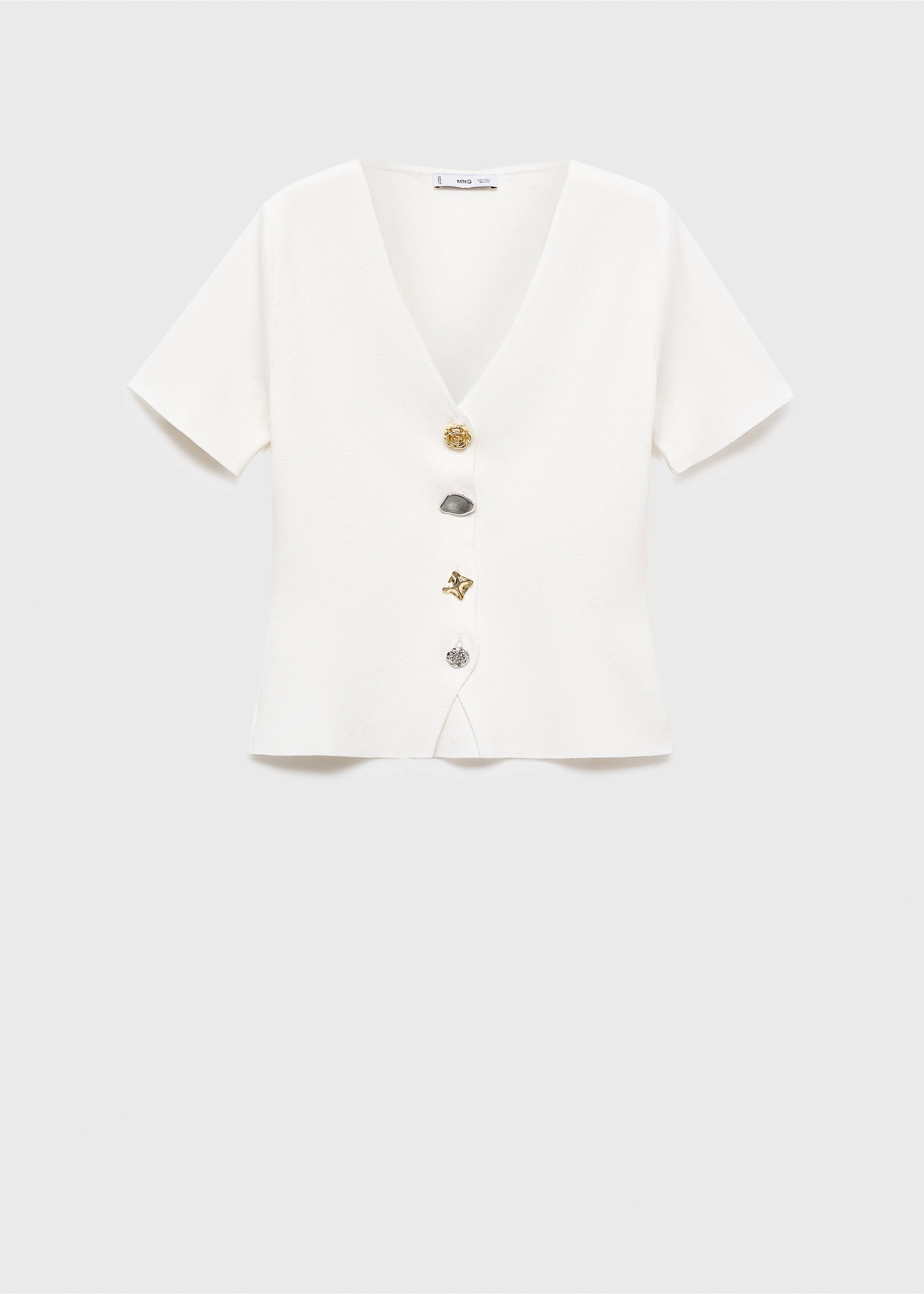 Knitted cardigan with jewel button - Article without model, White. Ref: 17074139-00.