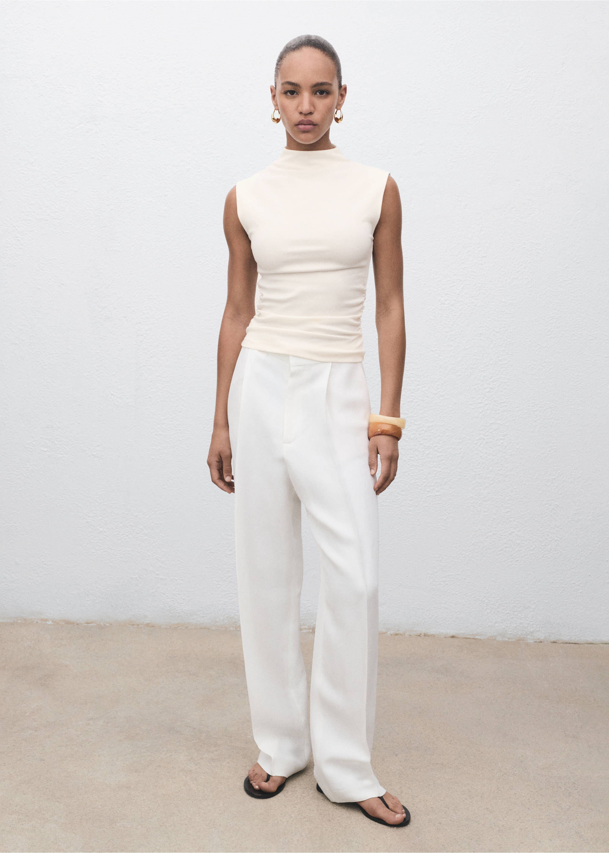 Ruched fitted top - General plane, Off White. Ref: 17074140-00.