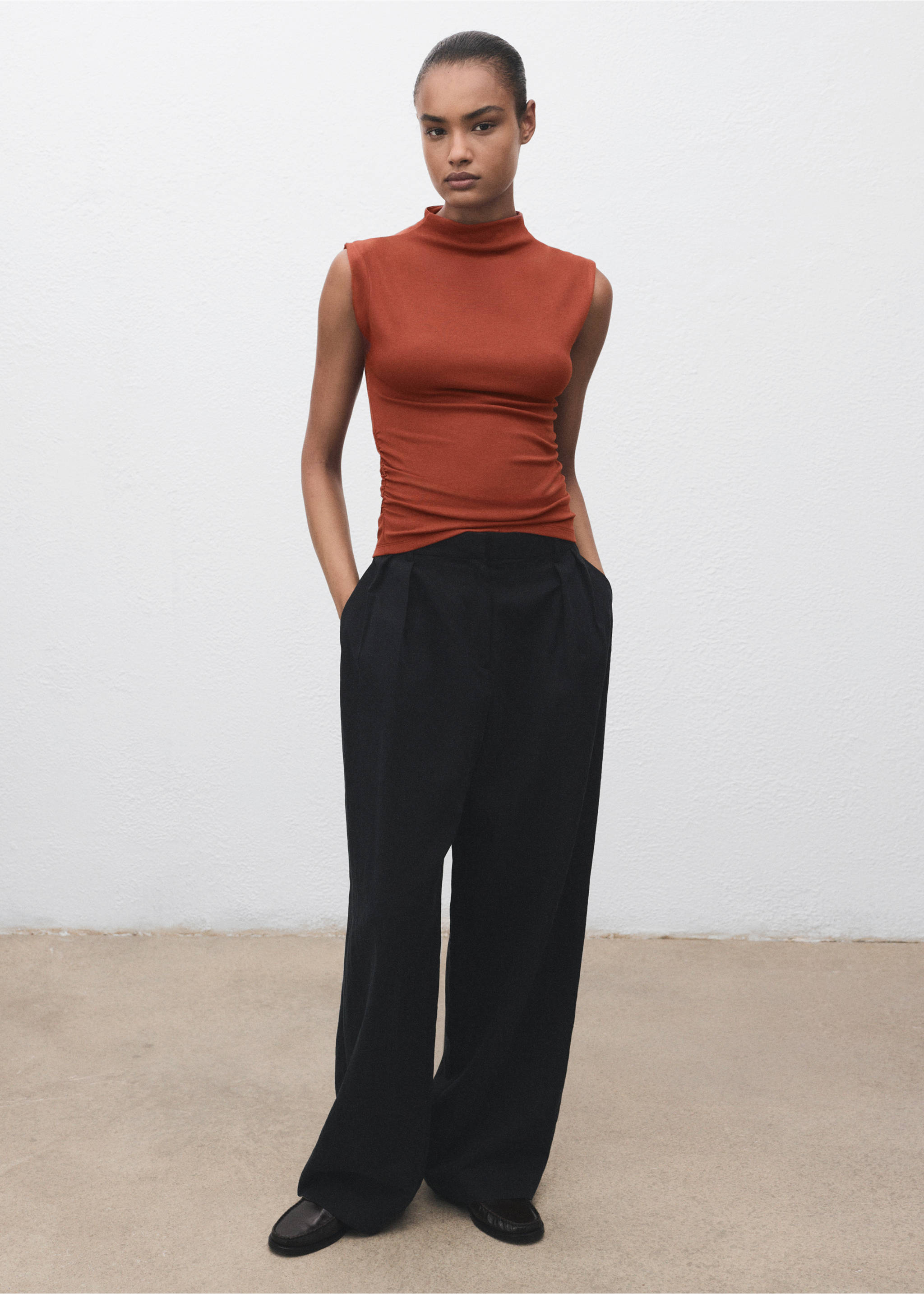 Ruched fitted top - General plane, Russet. Ref: 17074140-00.