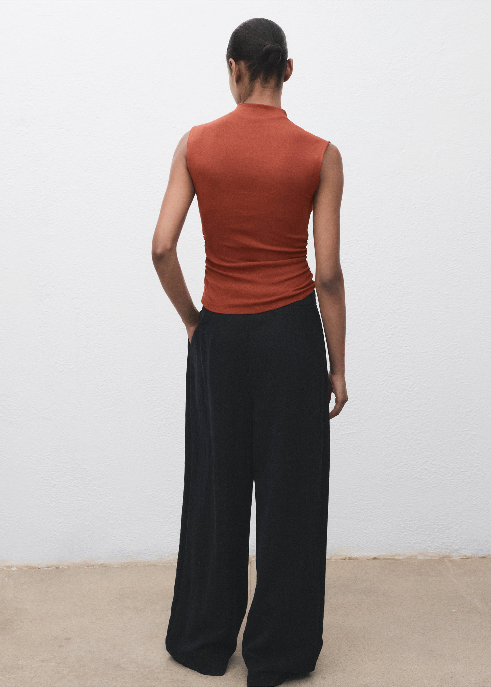 Ruched fitted top - Reverse of the article, Russet. Ref: 17074140-00.