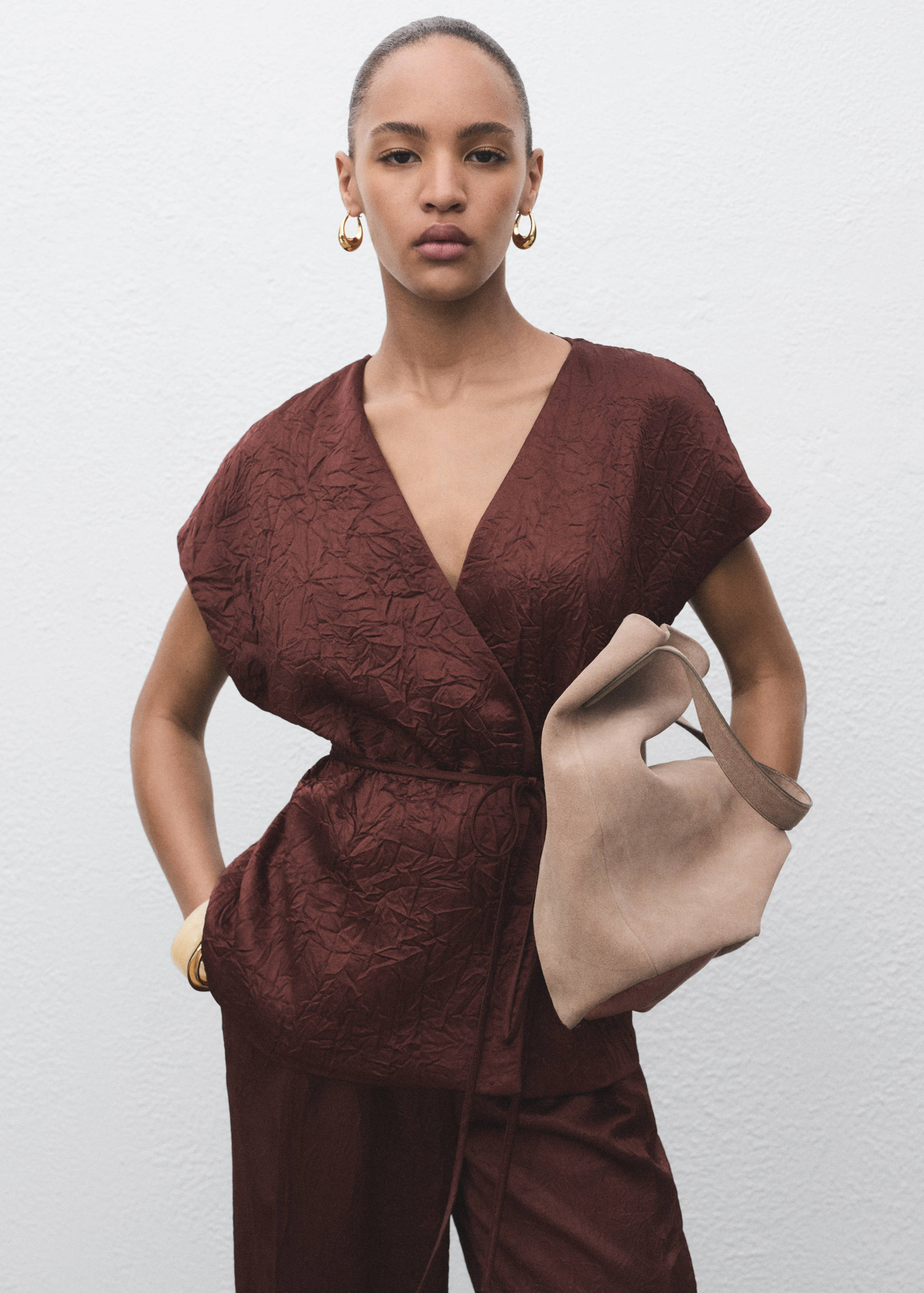 Double-breasted crinkled-effect waistcoat - Medium plane