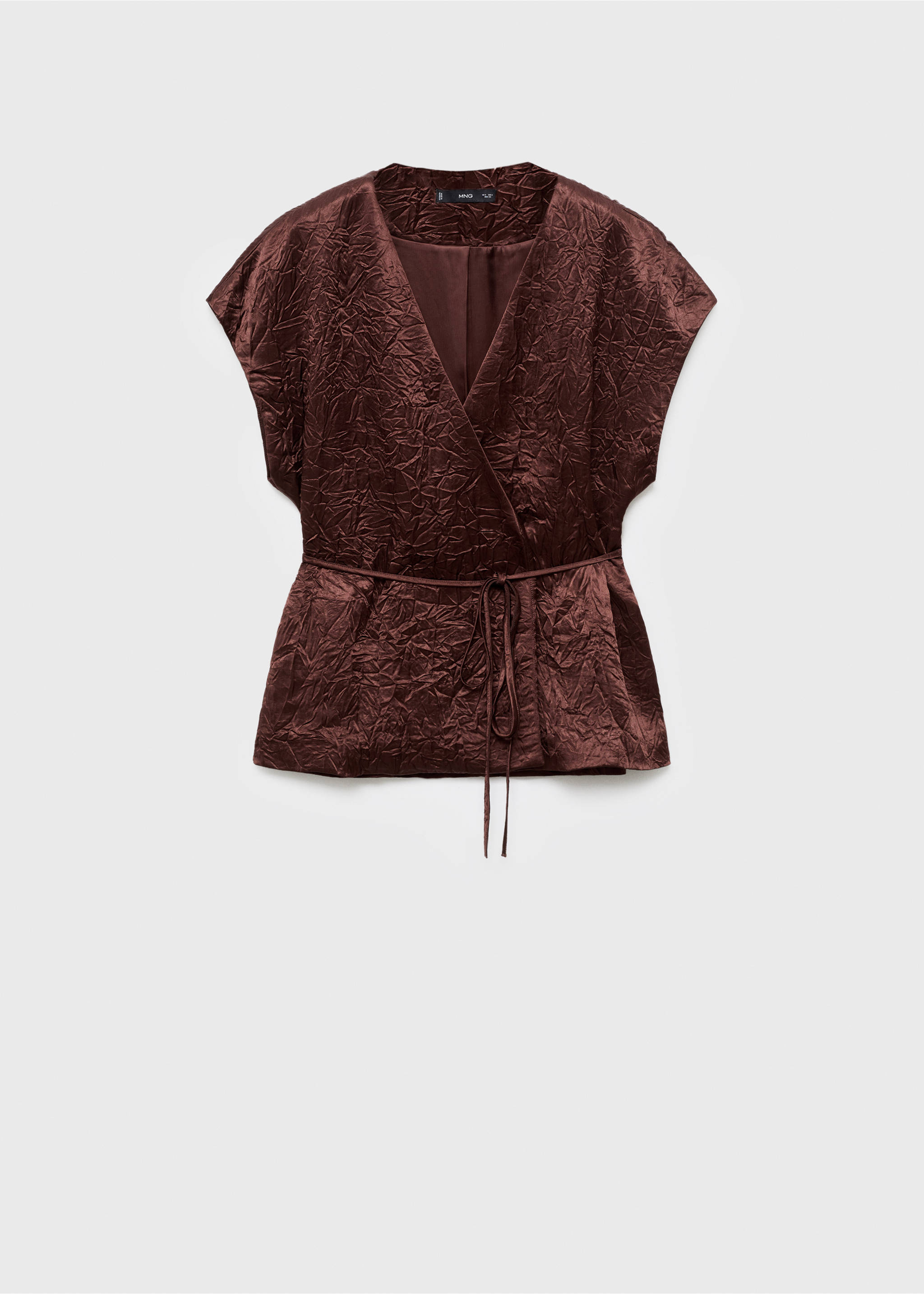 Double-breasted crinkled-effect waistcoat - Article without model, Chocolate. Ref: 17074146-00.