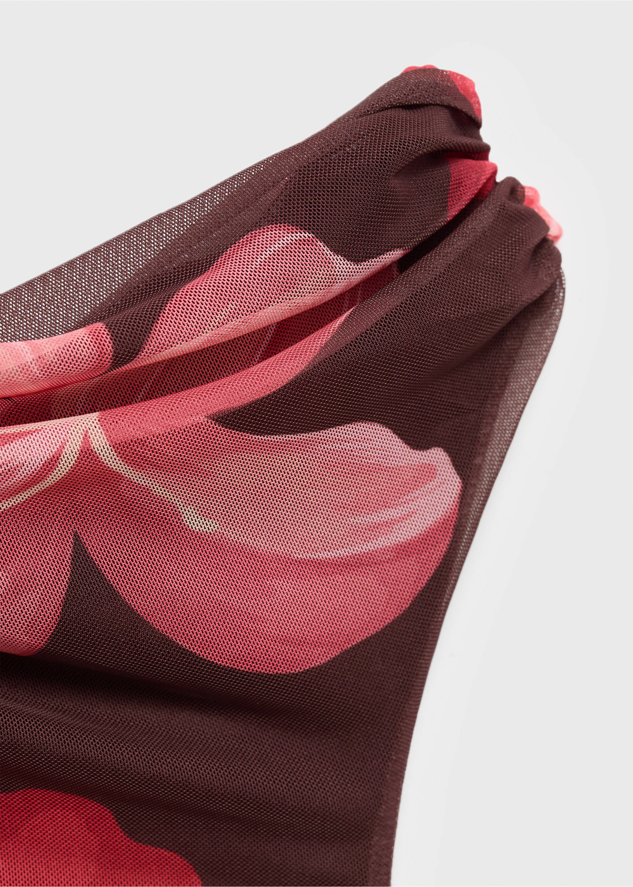 Asymmetrisches Kleid mit Blumenmuster - Detail des Artikels 8, Braun. Ref: 17074147-00.