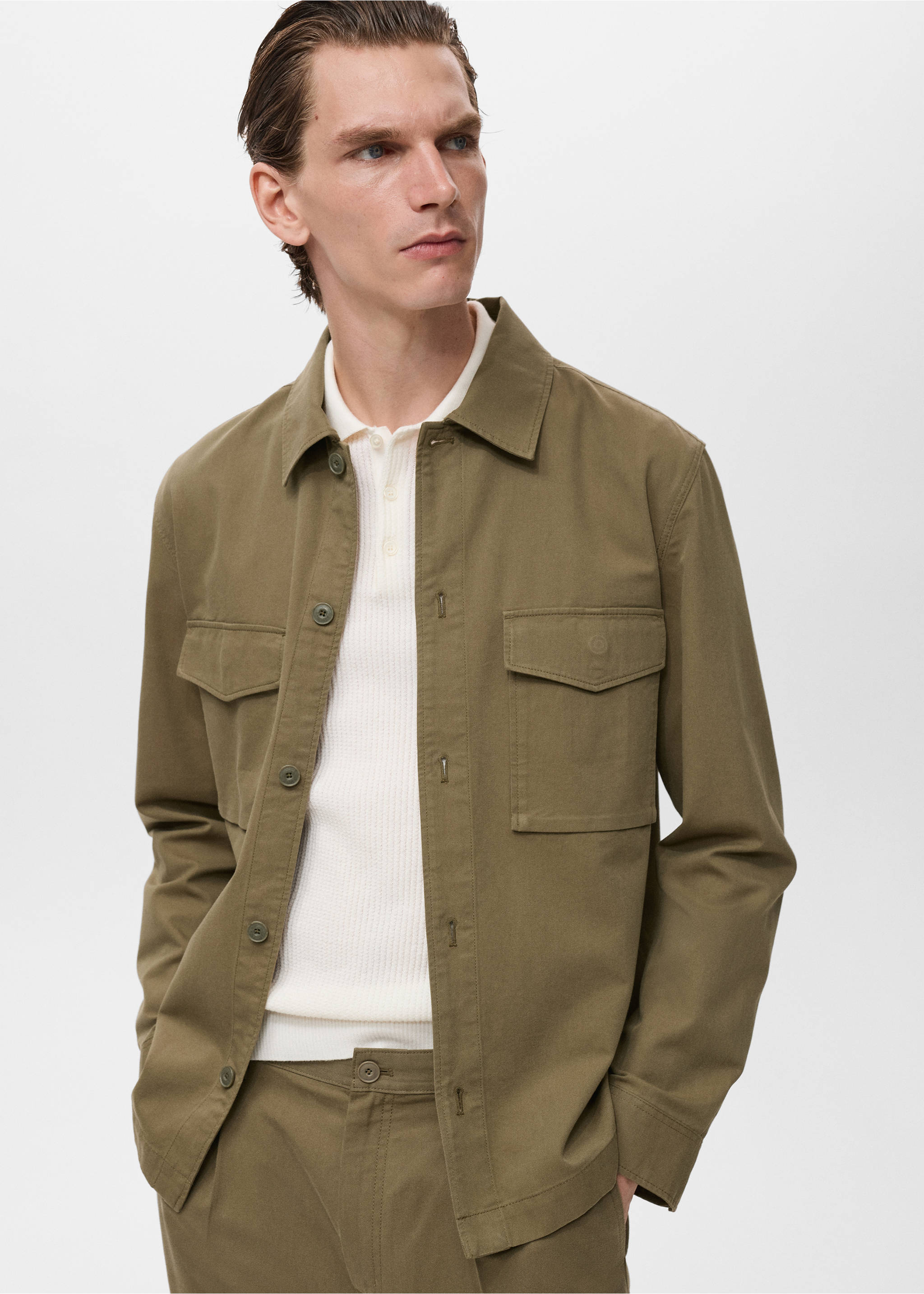 Chaqueta algodón lyocell bolsillos - Plano medio, Khaki. Ref: 17074404-00.