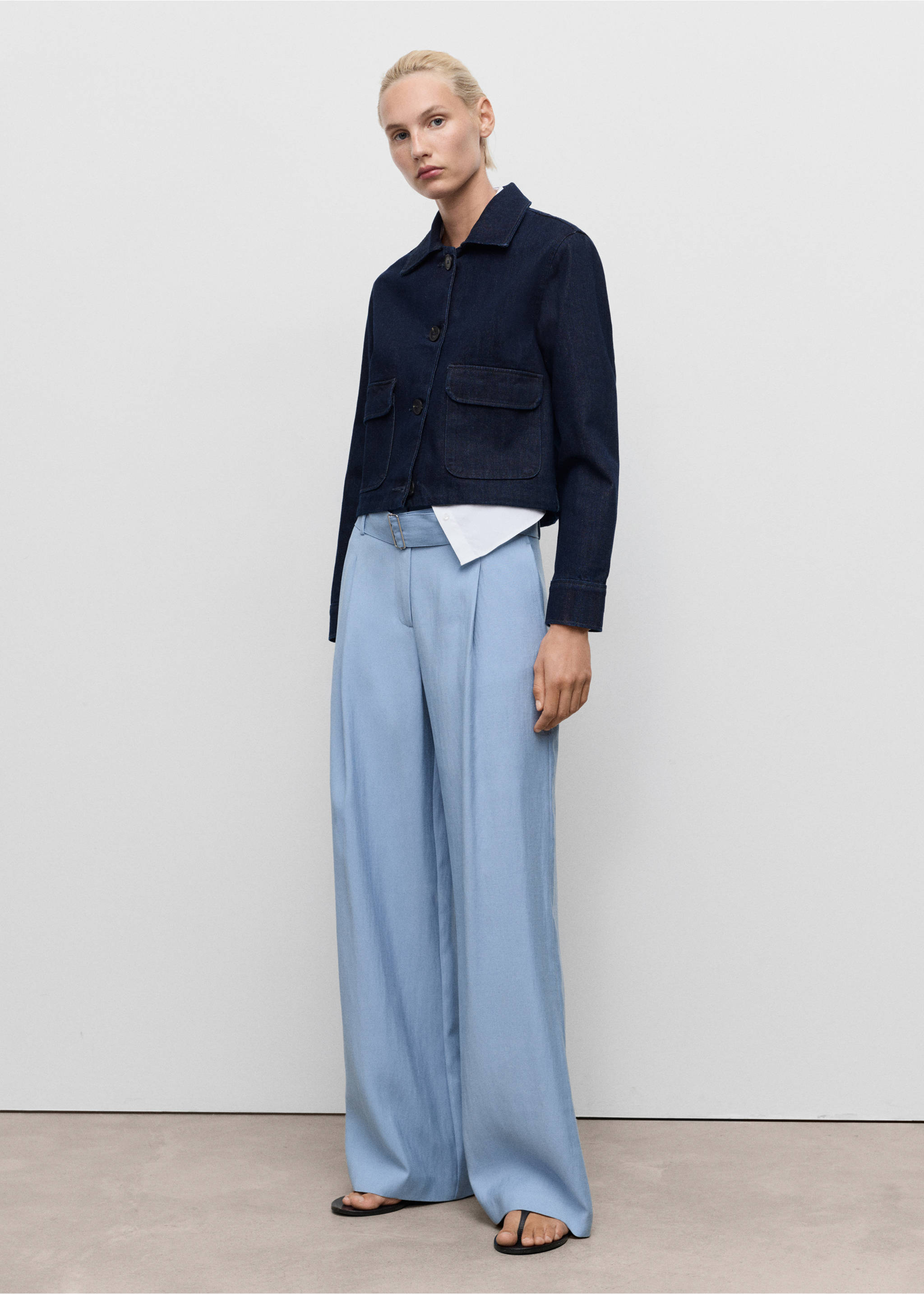 Paperbag trousers with belt - General plane, Sky Blue. Ref: 17074409-00.