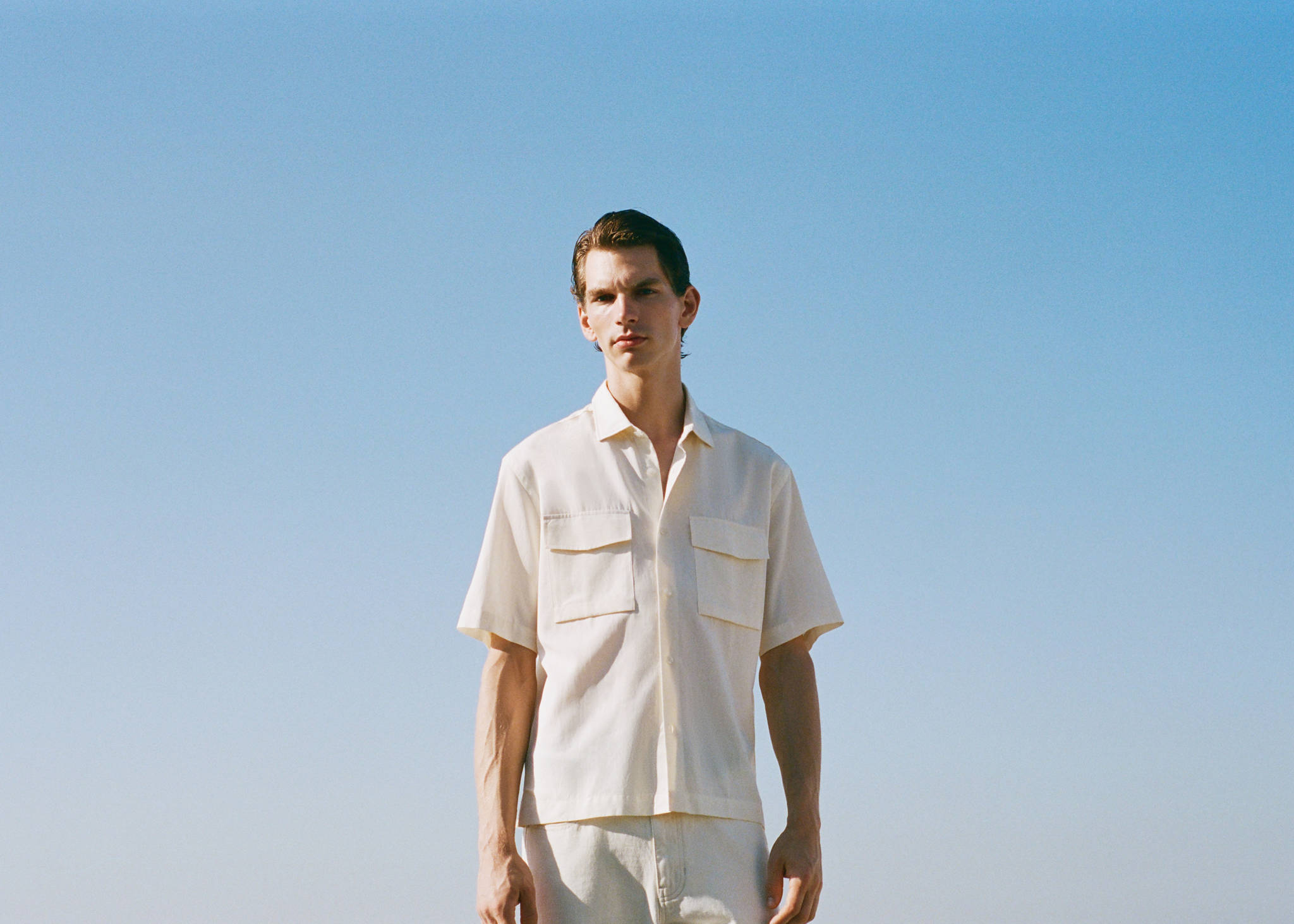 Regular-fit cotton shirt with pocket - Panoramic plane