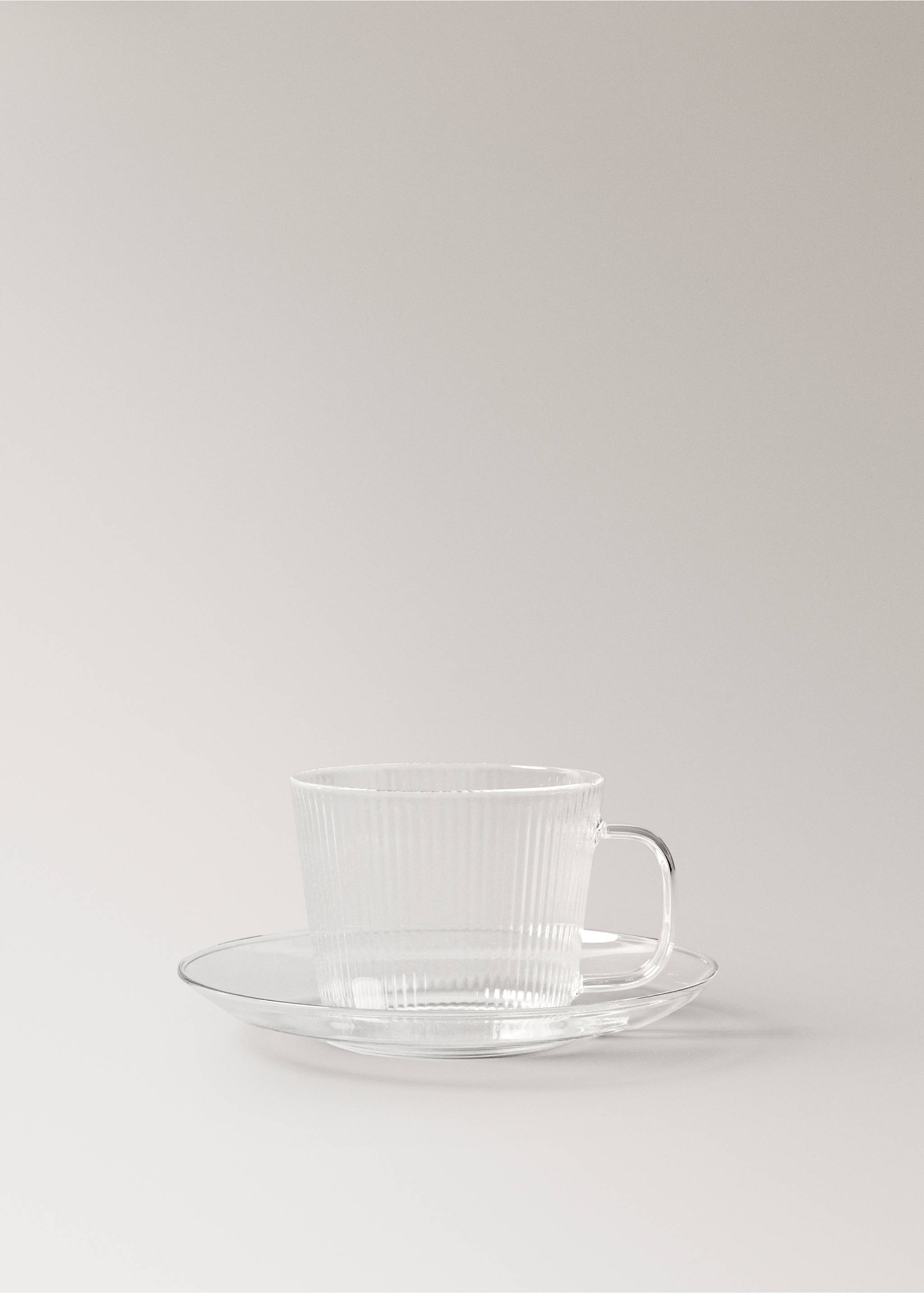 Borosilicate cappuccino cup and saucer with striped pattern - Article without model, Off White. Ref: 17074440-00.