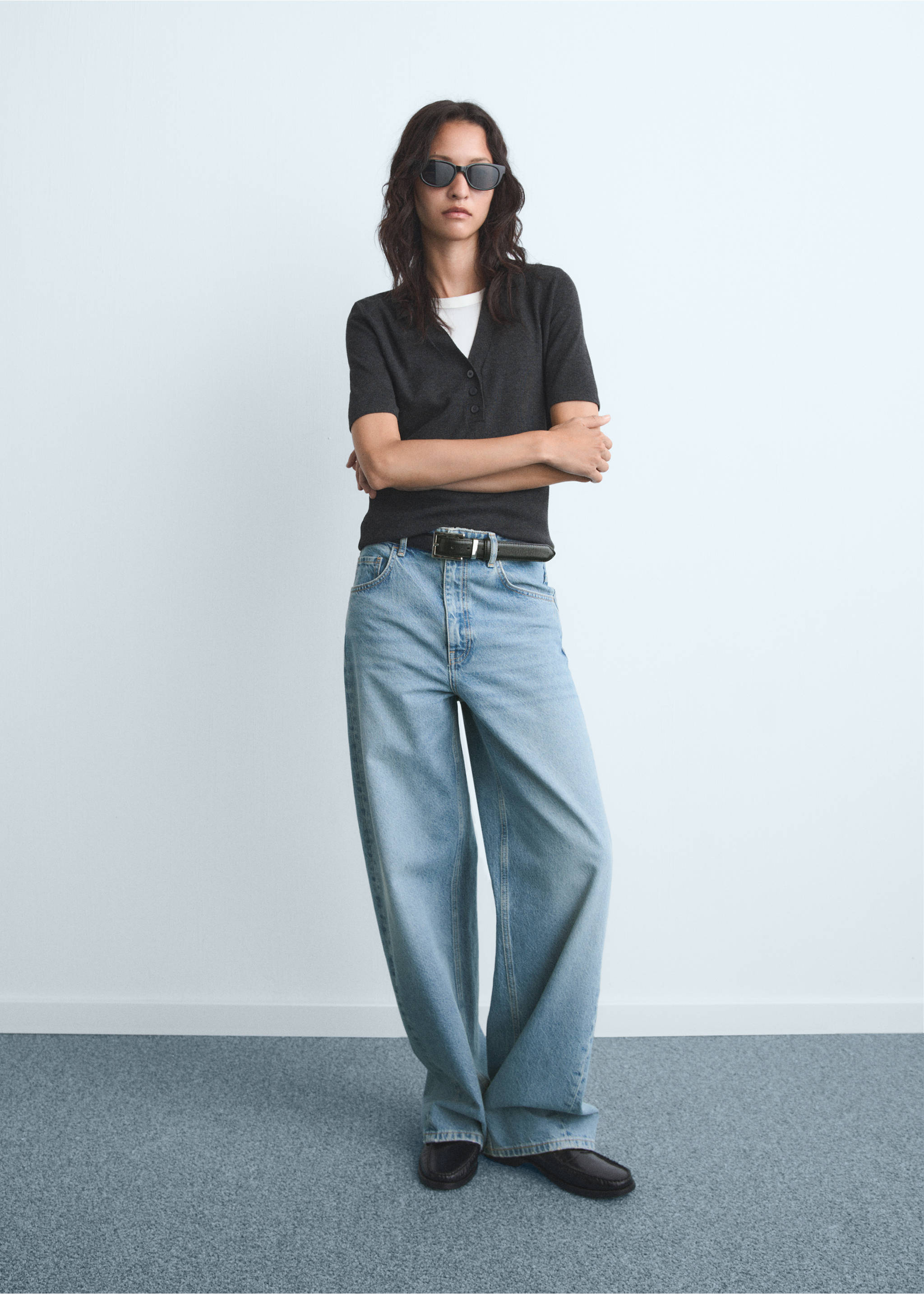 Mid-rise barrel jeans - Overzichtstekening, Middenblauw. Ref: 17074445-00.