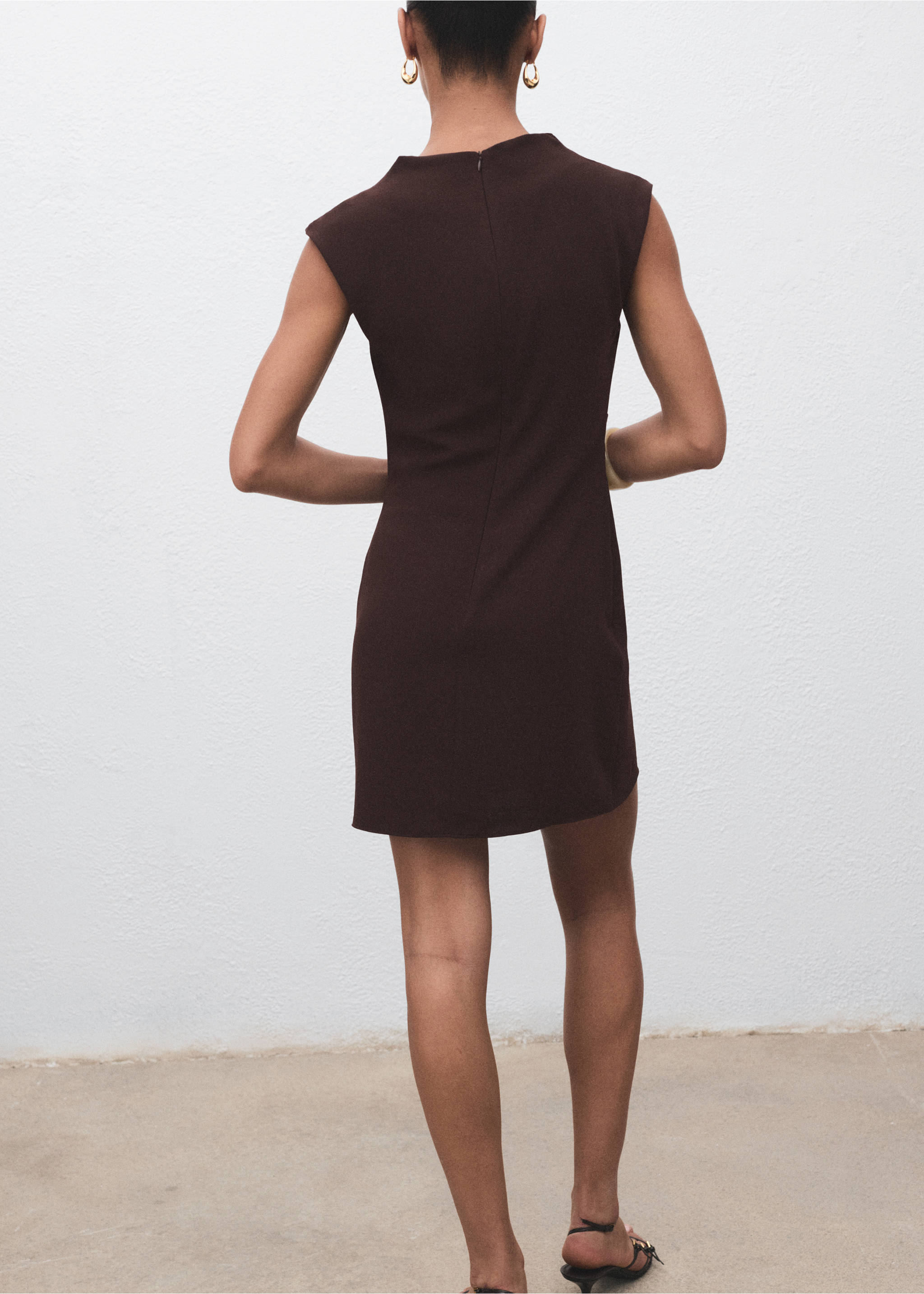 Ruched dress with draped neckline - Reverse of the article, Chocolate. Ref: 17074448-00.