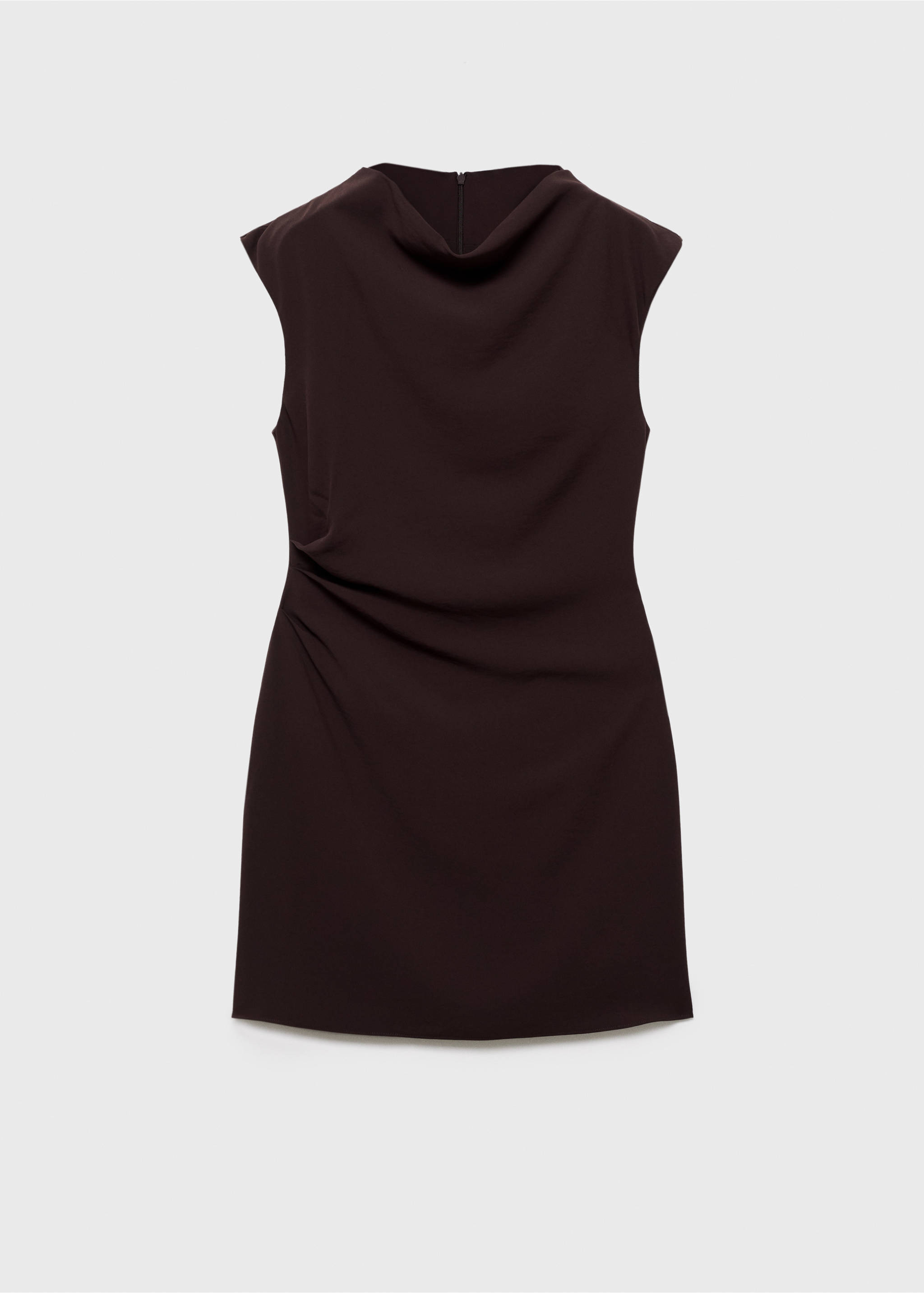 Ruched dress with draped neckline - Article without model, Chocolate. Ref: 17074448-00.