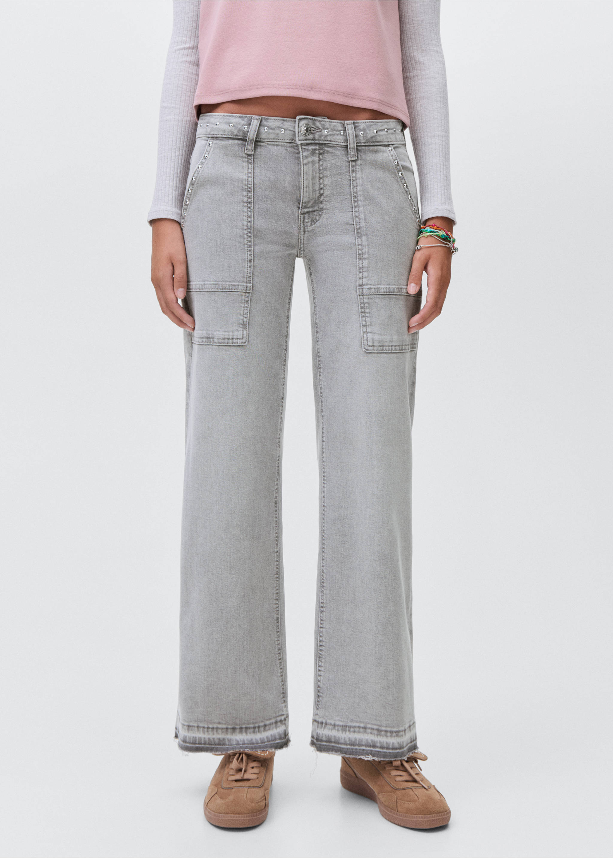 Culotte traperice sa zakovicama - Prikaz srednjeg dijela, Denim siva. Ref: 17074777-00.
