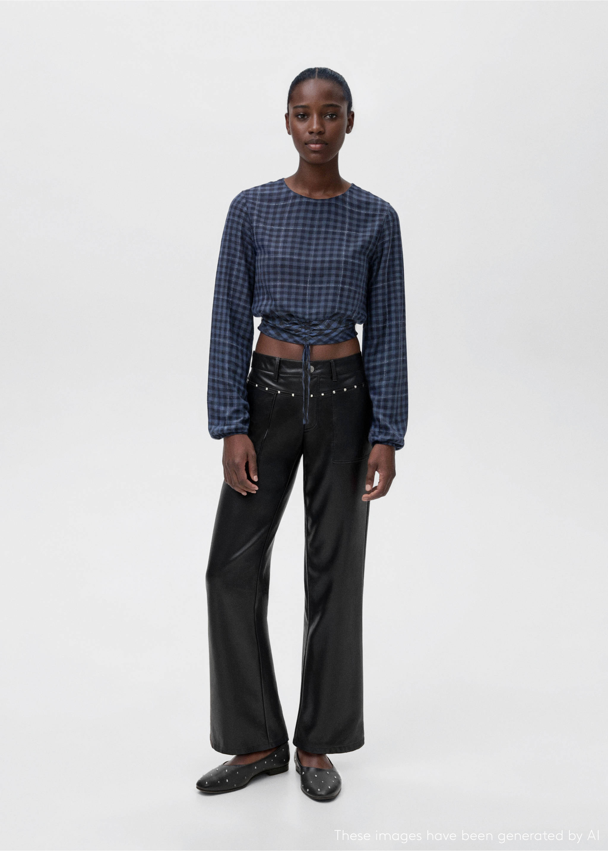 Studded leather-effect trousers - General plane, Black. Ref: 17074778-00.