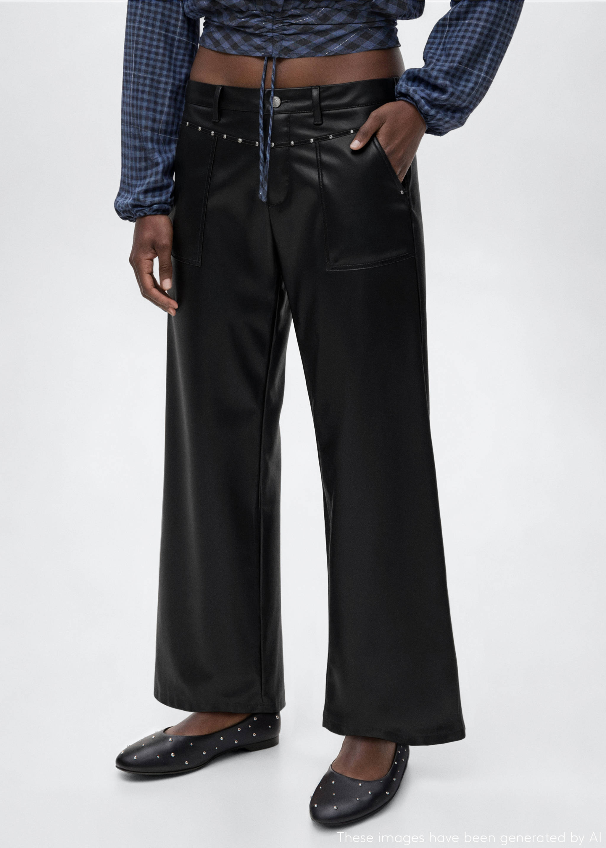 Studded leather-effect trousers - Medium plane