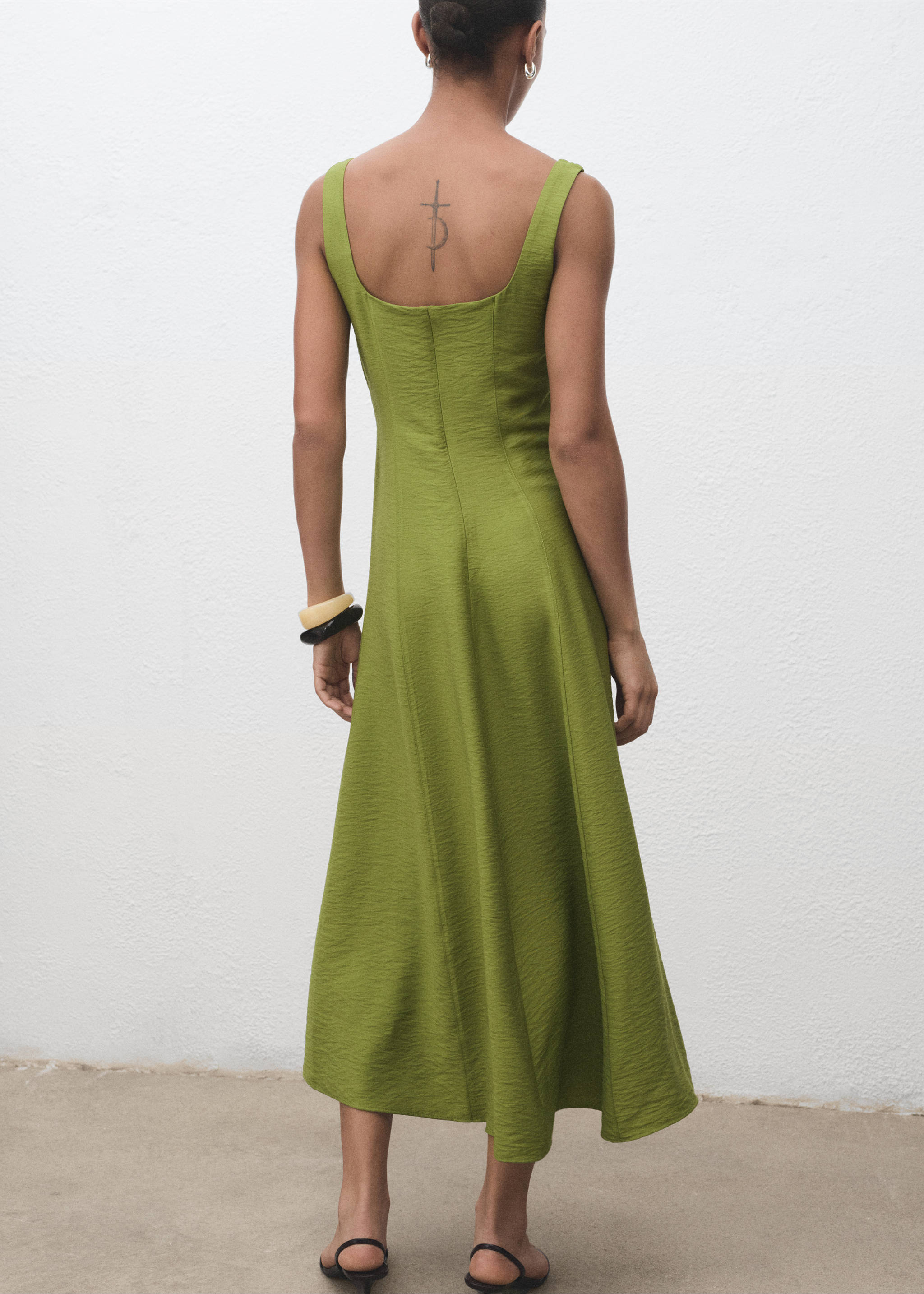 Midi-dress with stitching - Reverse of the article, Green. Ref: 17074788-00.
