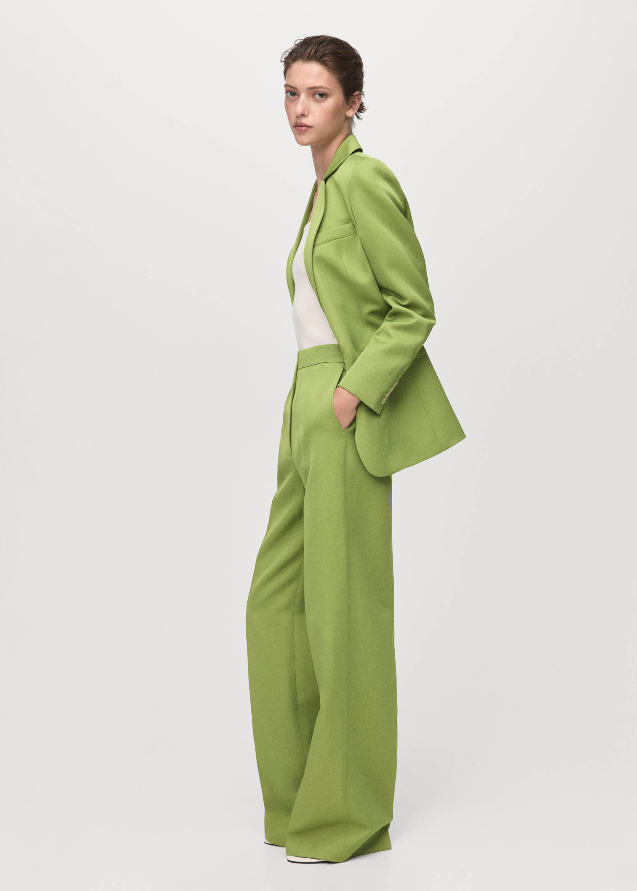 Straight-fit linen-blend suit trousers - General plane