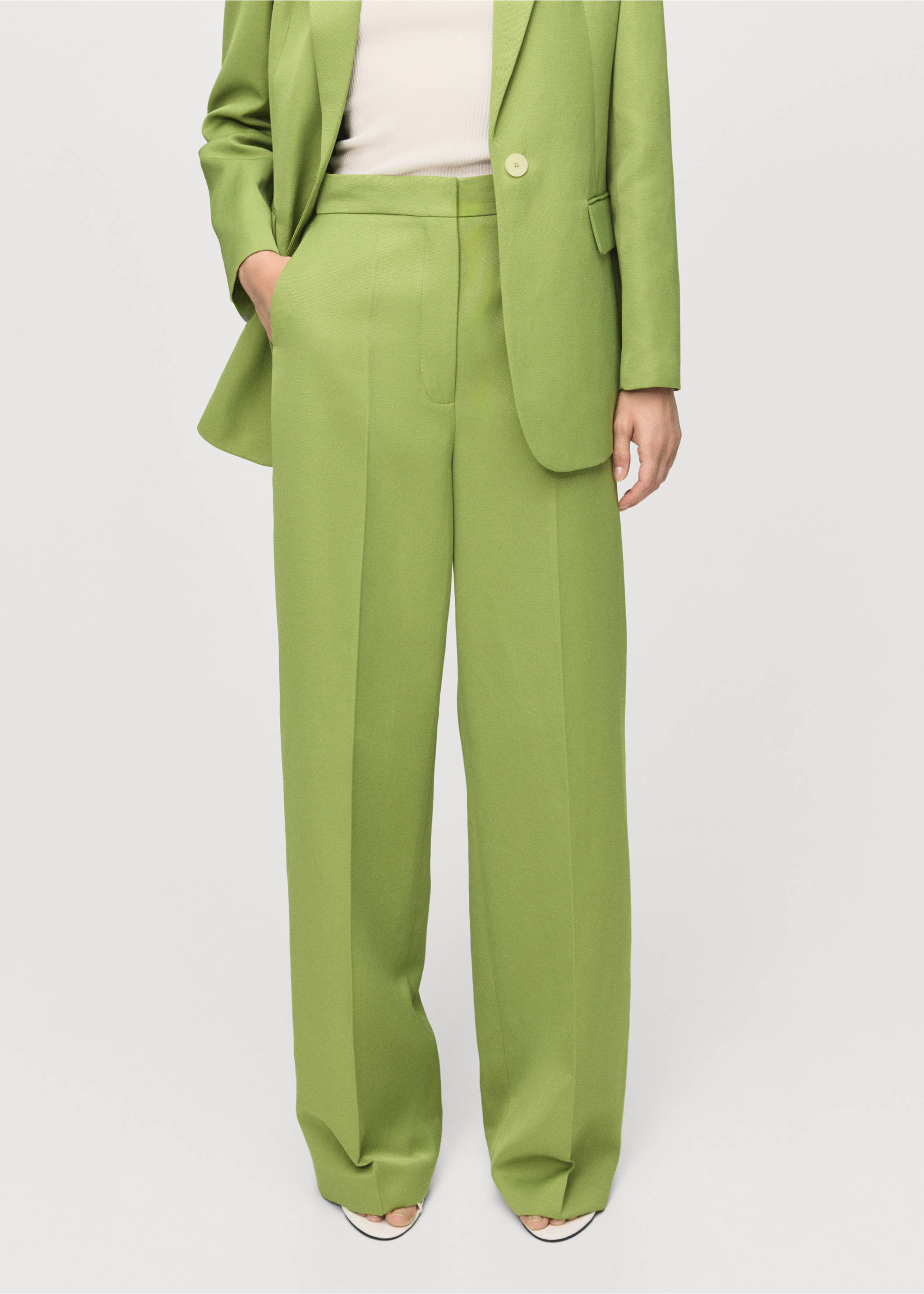 Straight-fit linen-blend suit trousers - Medium plane, Green. Ref: 17074790-00.