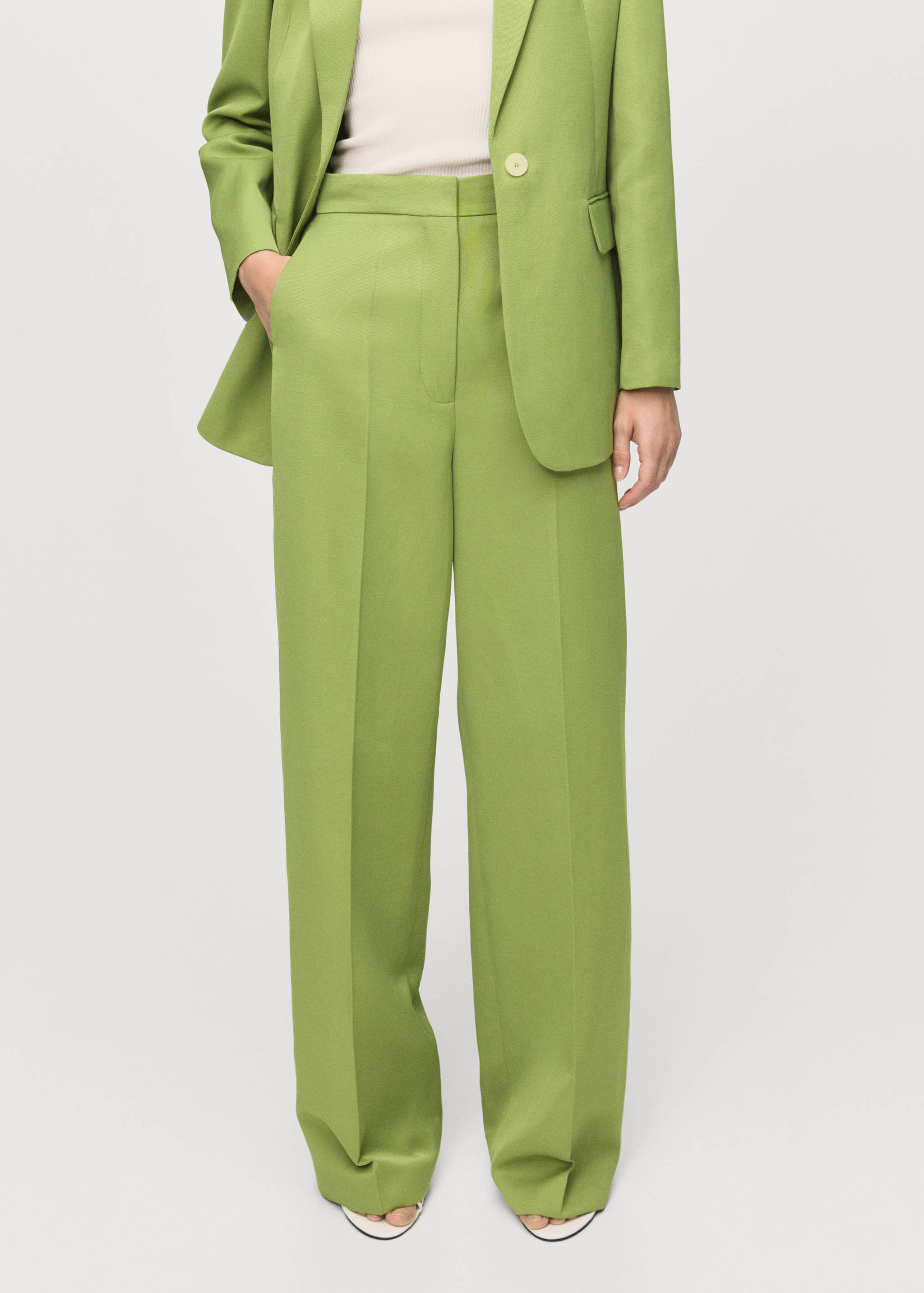 Straight-fit linen-blend suit trousers - Medium plane
